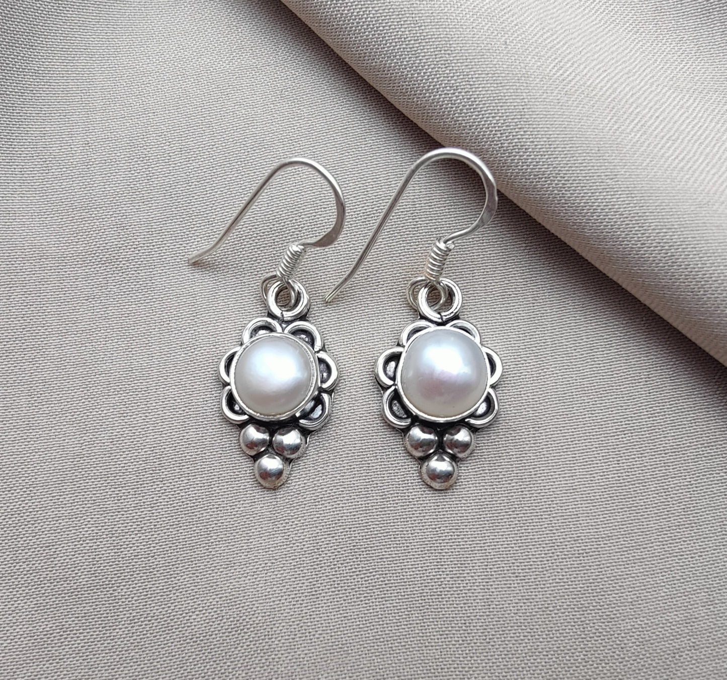 925 SOLID STERLING SILVER NATURAL PEARL DANGLING EARRINGS GIFT FOR HER