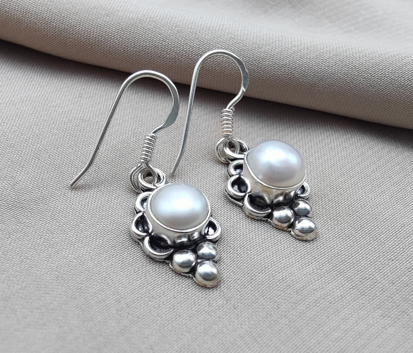 925 SOLID STERLING SILVER NATURAL PEARL DANGLING EARRINGS GIFT FOR HER