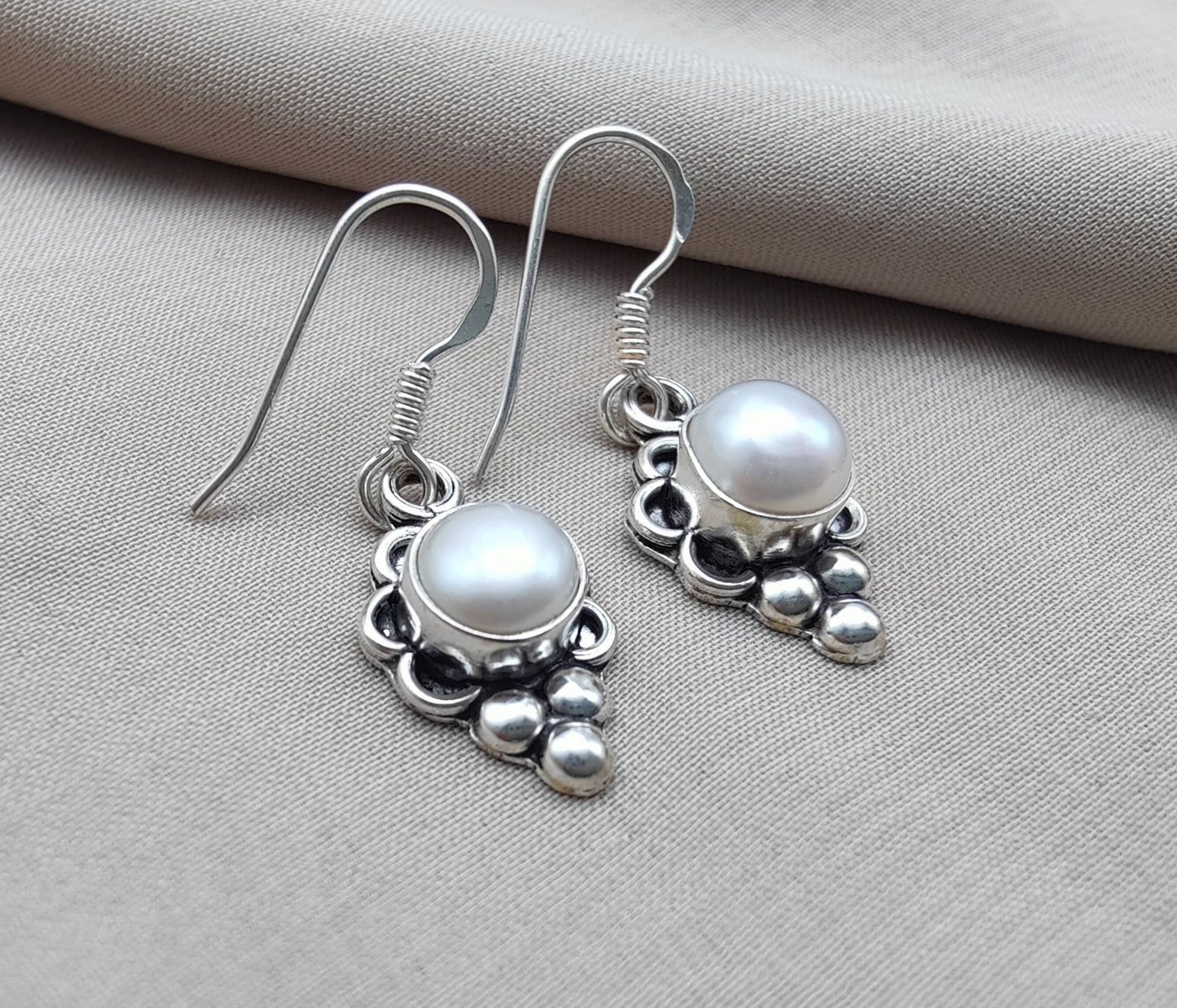 925 SOLID STERLING SILVER NATURAL PEARL DANGLING EARRINGS GIFT FOR HER