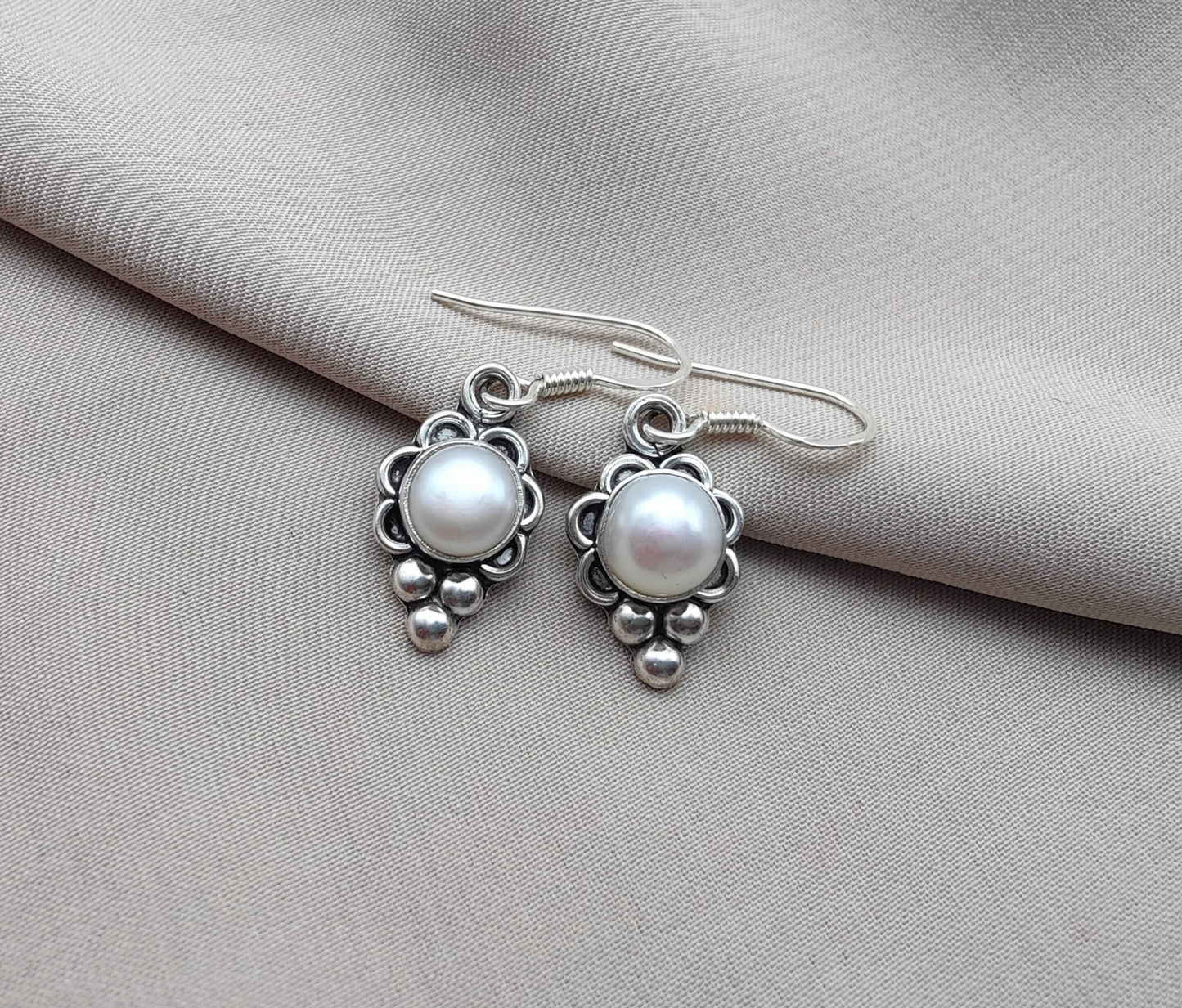 925 SOLID STERLING SILVER NATURAL PEARL DANGLING EARRINGS GIFT FOR HER
