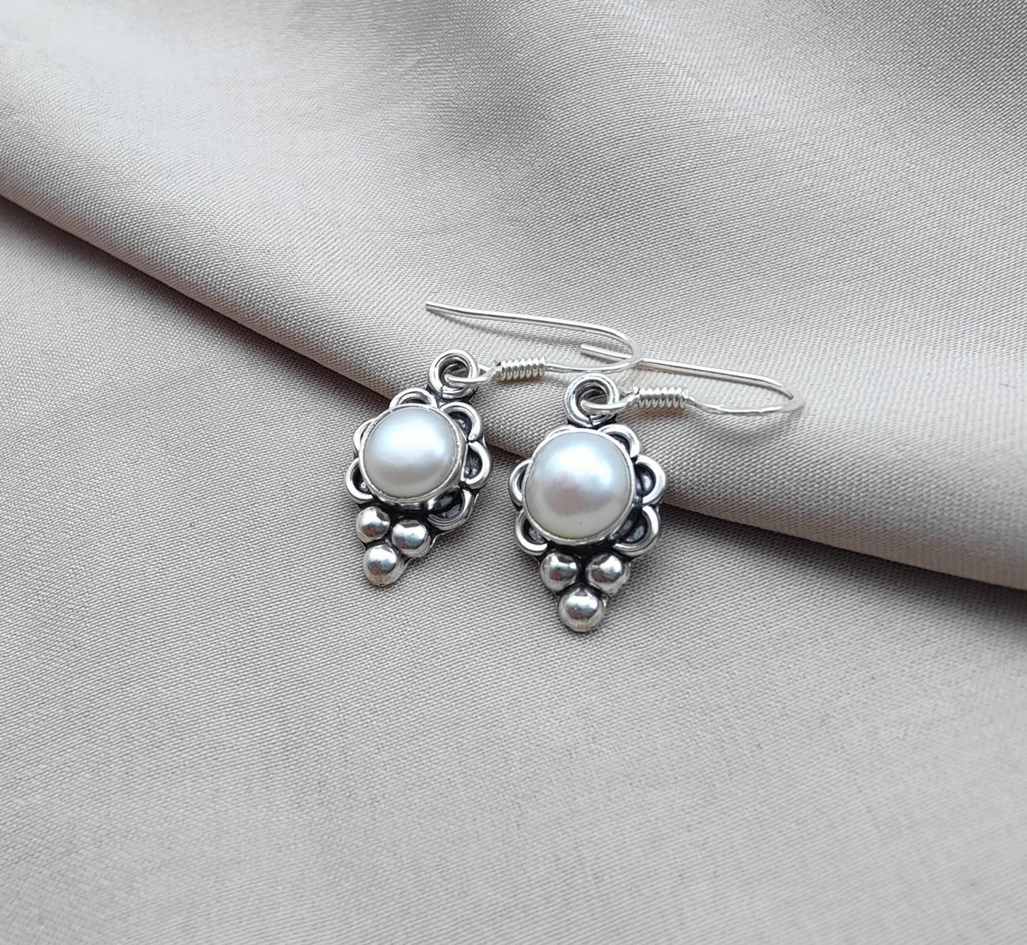 925 SOLID STERLING SILVER NATURAL PEARL DANGLING EARRINGS GIFT FOR HER