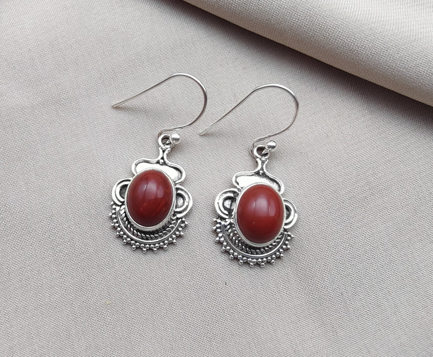 925 SOLID STERLING SILVER NATURAL RED JASPER GEMSTONE DANGLING EARRINGS GIFT FOR HER