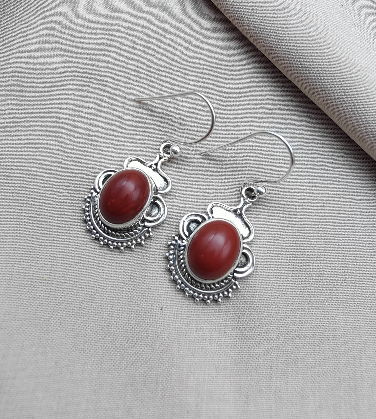 925 SOLID STERLING SILVER NATURAL RED JASPER GEMSTONE DANGLING EARRINGS GIFT FOR HER