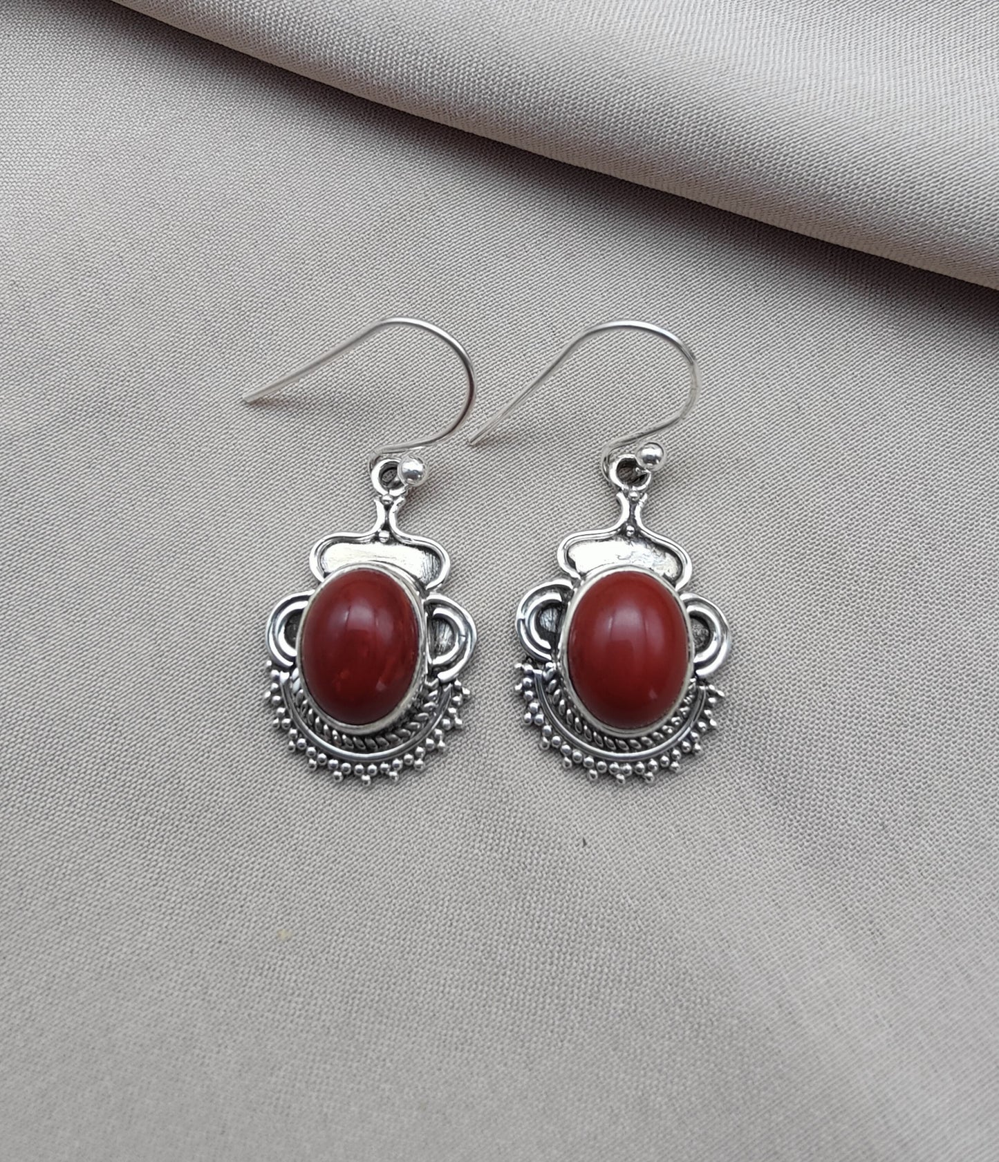 925 SOLID STERLING SILVER NATURAL RED JASPER GEMSTONE DANGLING EARRINGS GIFT FOR HER