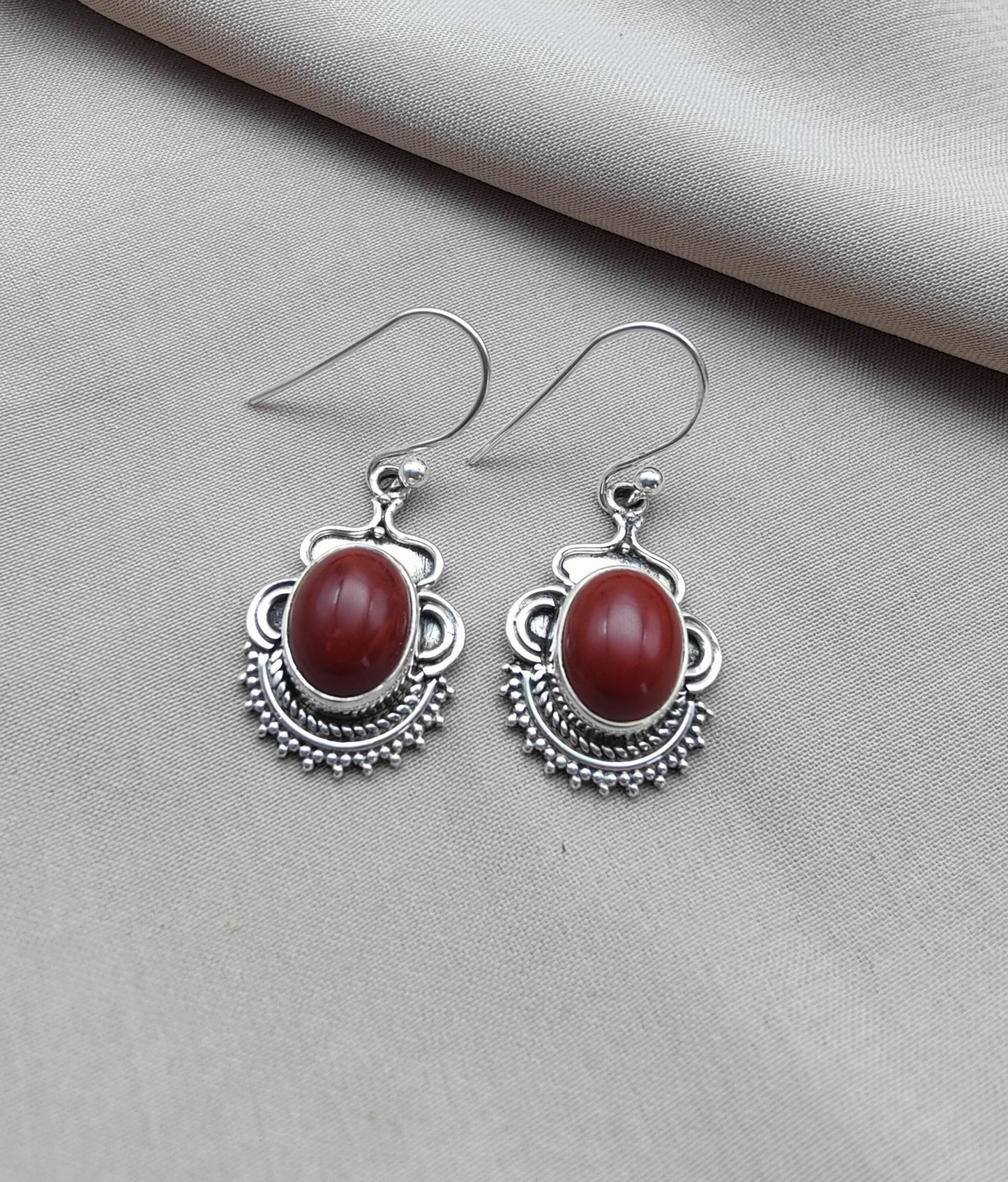 925 SOLID STERLING SILVER NATURAL RED JASPER GEMSTONE DANGLING EARRINGS GIFT FOR HER
