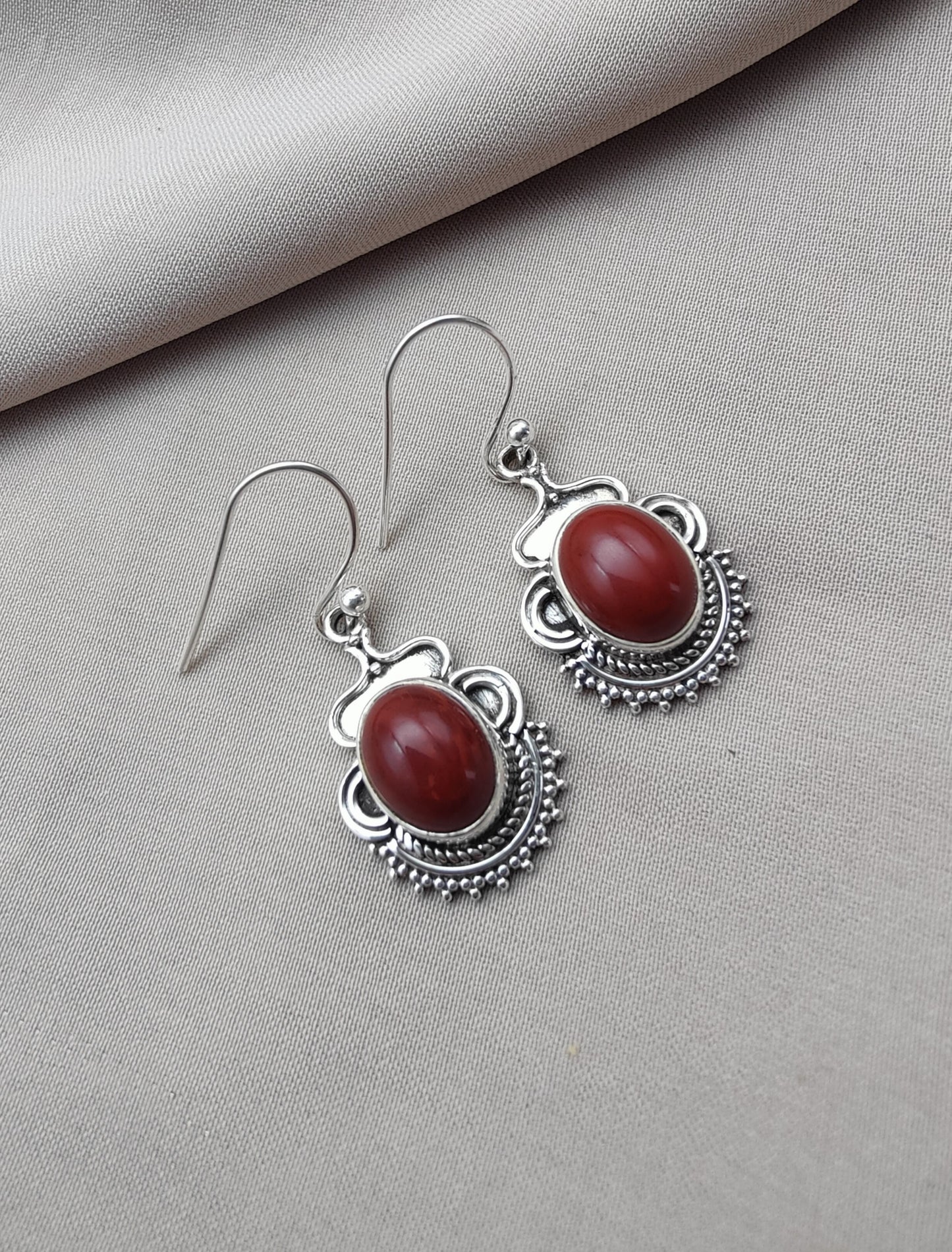 925 SOLID STERLING SILVER NATURAL RED JASPER GEMSTONE DANGLING EARRINGS GIFT FOR HER