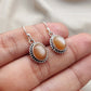 925 SOLID STERLING SILVER NATURAL PEACH MOONSTONE GEMSTONE DANGLING EARRINGS GIFT FOR HER