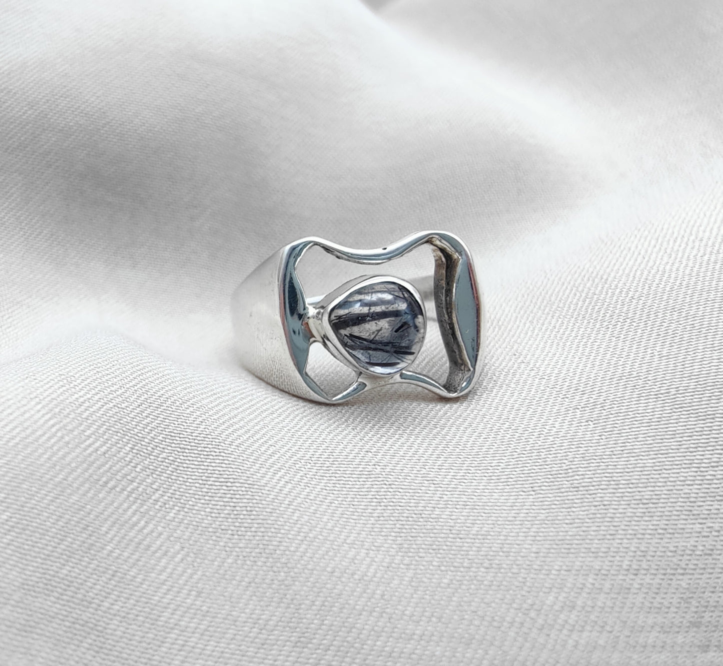 925 SOLID STERLING SILVER NATURAL BLACK RUTILE GEMSTONE HANDMADE RING, ALL SIZES AVAILABLE