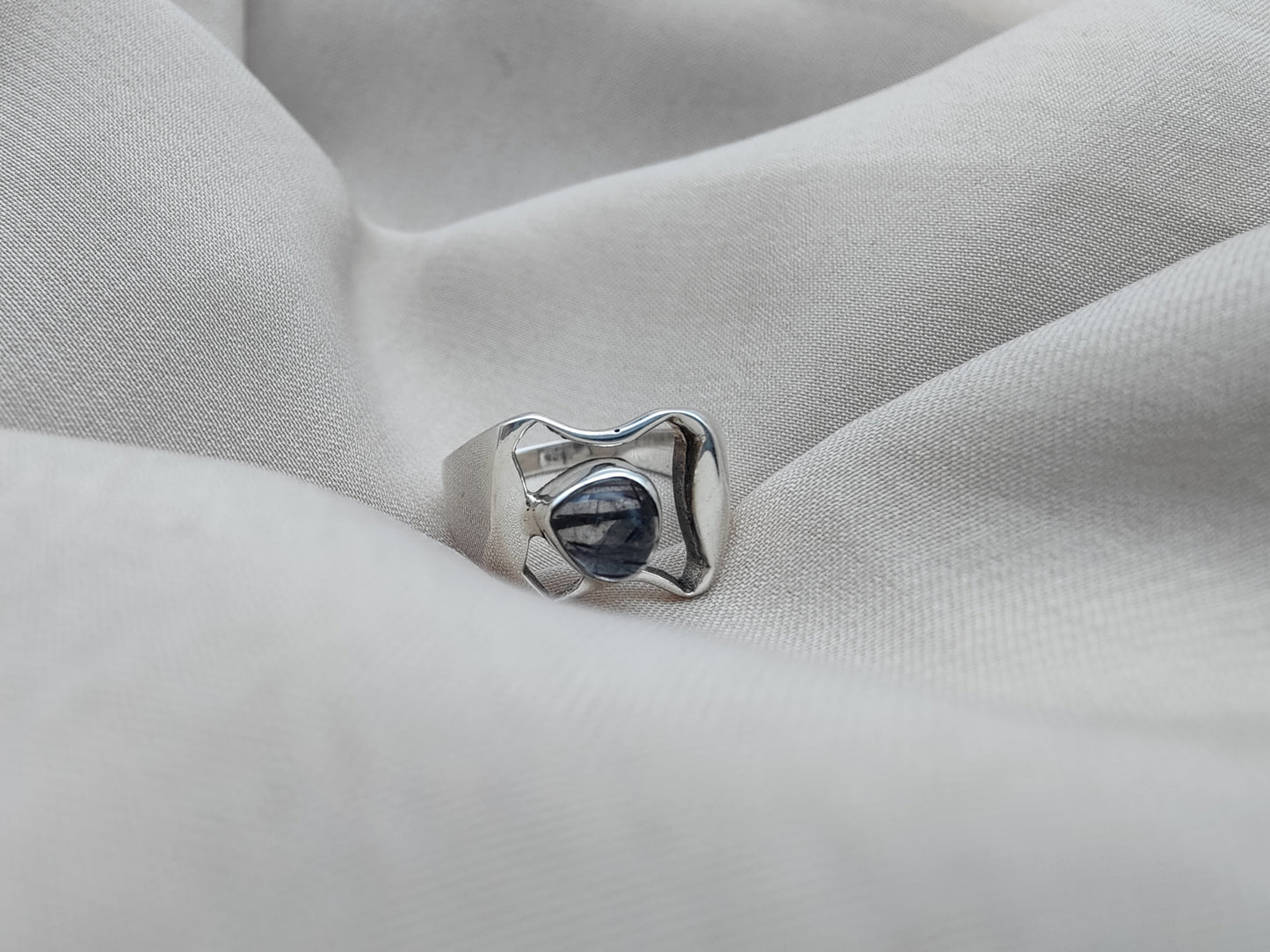 925 SOLID STERLING SILVER NATURAL BLACK RUTILE GEMSTONE HANDMADE RING, ALL SIZES AVAILABLE
