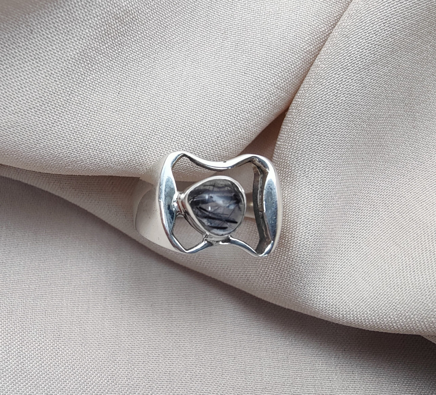 925 SOLID STERLING SILVER NATURAL BLACK RUTILE GEMSTONE HANDMADE RING, ALL SIZES AVAILABLE