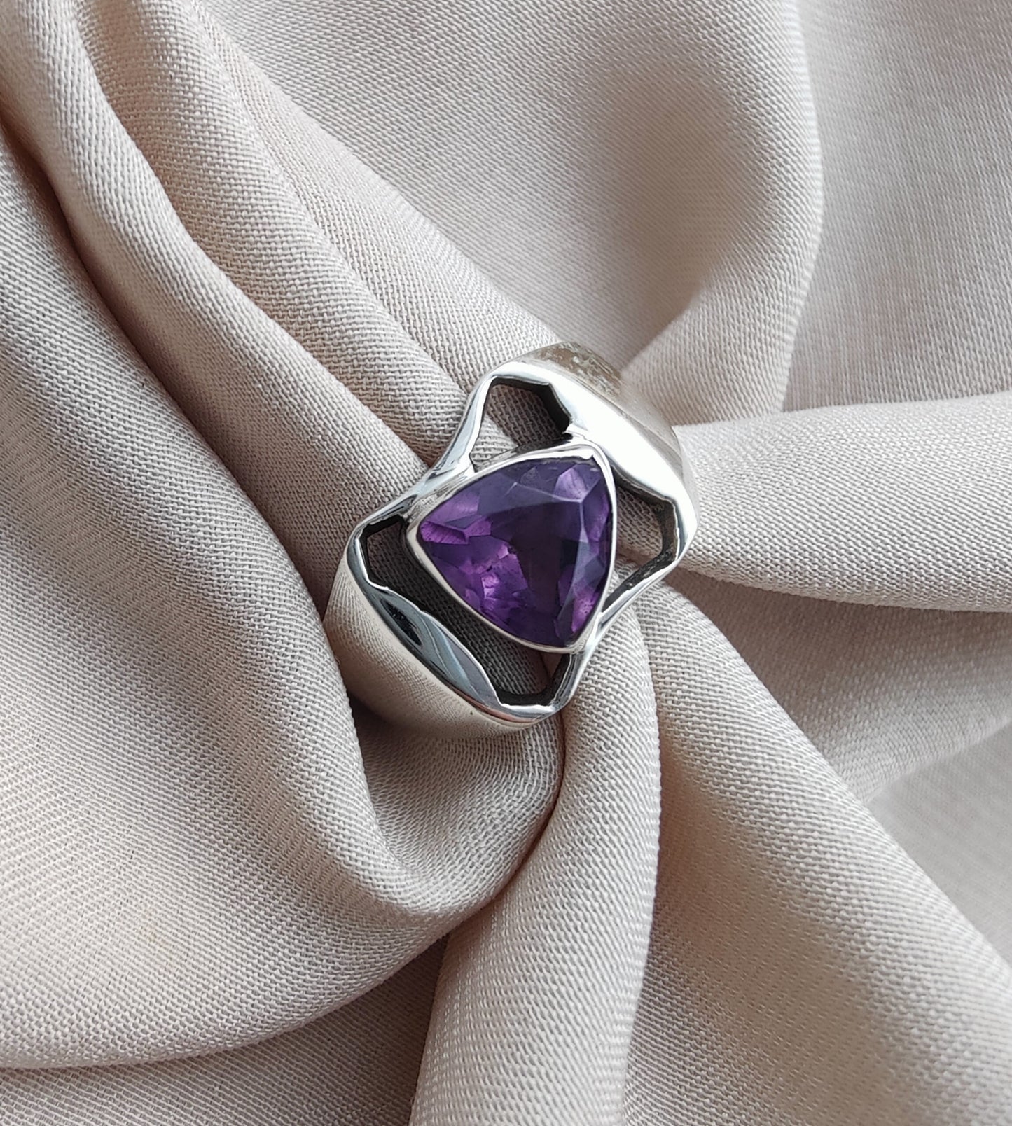 925 SOLID STERLING SILVER NATURAL AMETHYST GEMSTONE HANDMADE RING, ALL SIZES AVAILABLE
