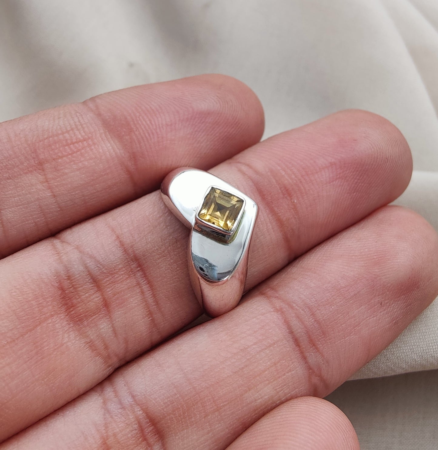 925 SOLID STERLING SILVER NATURAL CITRINE GEMSTONE HANDMADE RING HEART DESIGN , ALL SIZES AVAILABLE