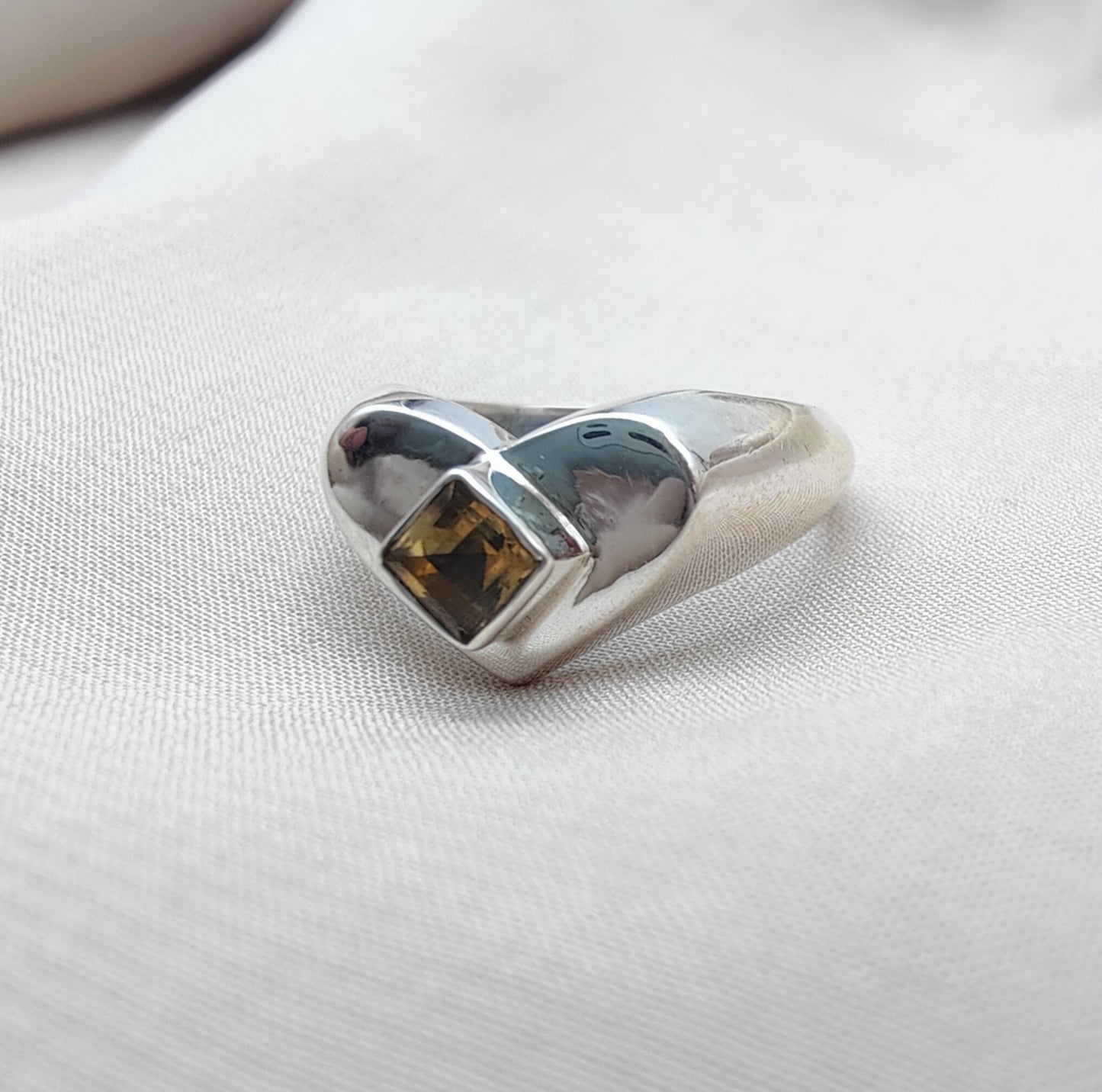 925 SOLID STERLING SILVER NATURAL CITRINE GEMSTONE HANDMADE RING HEART DESIGN , ALL SIZES AVAILABLE