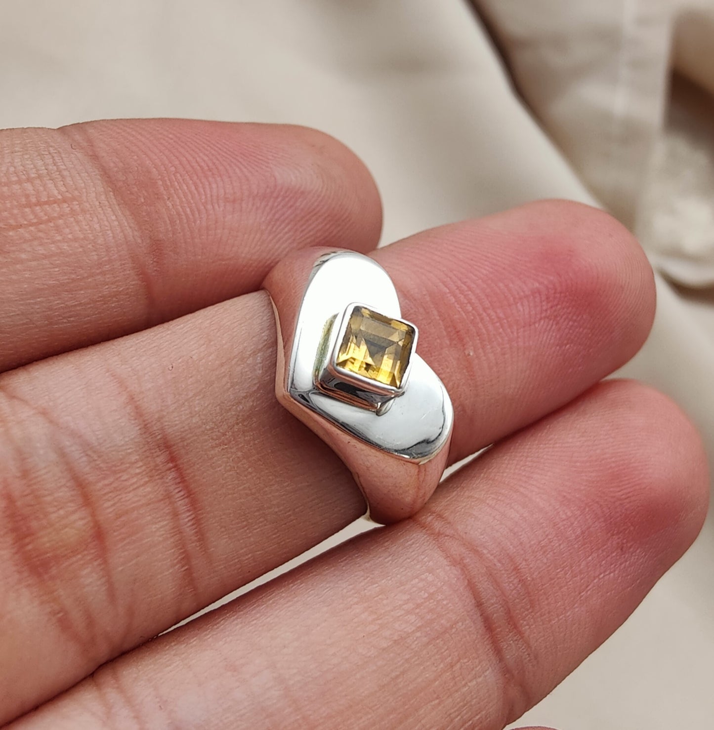 925 SOLID STERLING SILVER NATURAL CITRINE GEMSTONE HANDMADE RING HEART DESIGN , ALL SIZES AVAILABLE