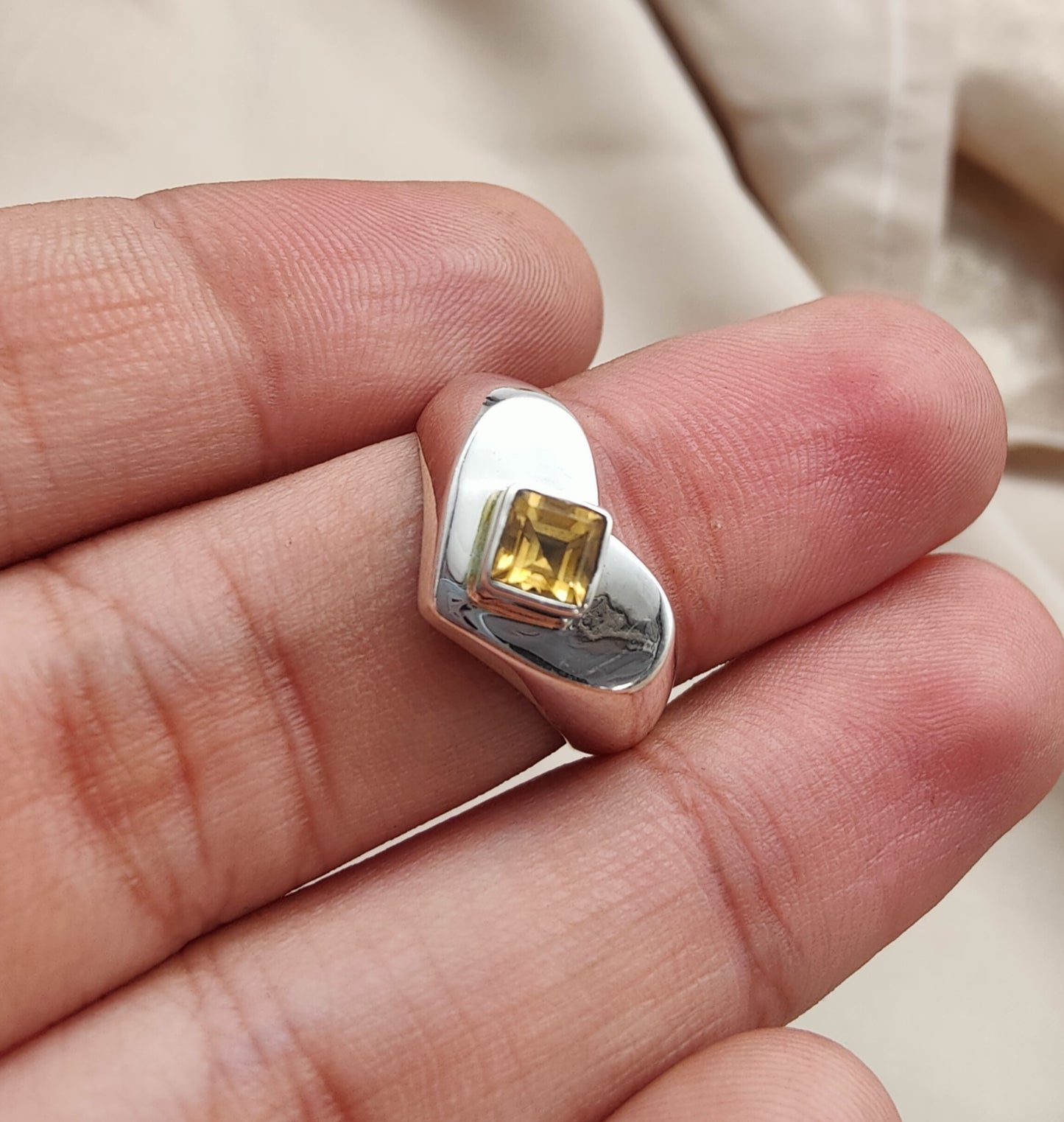 925 SOLID STERLING SILVER NATURAL CITRINE GEMSTONE HANDMADE RING HEART DESIGN , ALL SIZES AVAILABLE