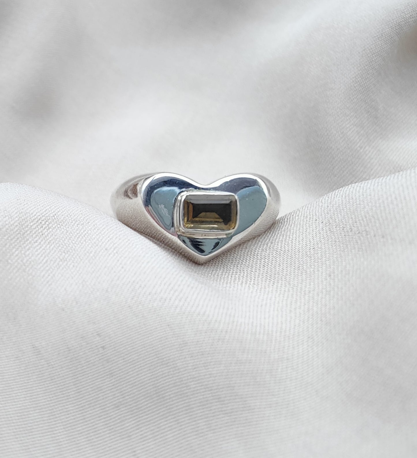 925 SOLID STERLING SILVER NATURAL SMOKY QUARTZ GEMSTONE HANDMADE RING HEART DESIGN , ALL SIZES AVAILABLE
