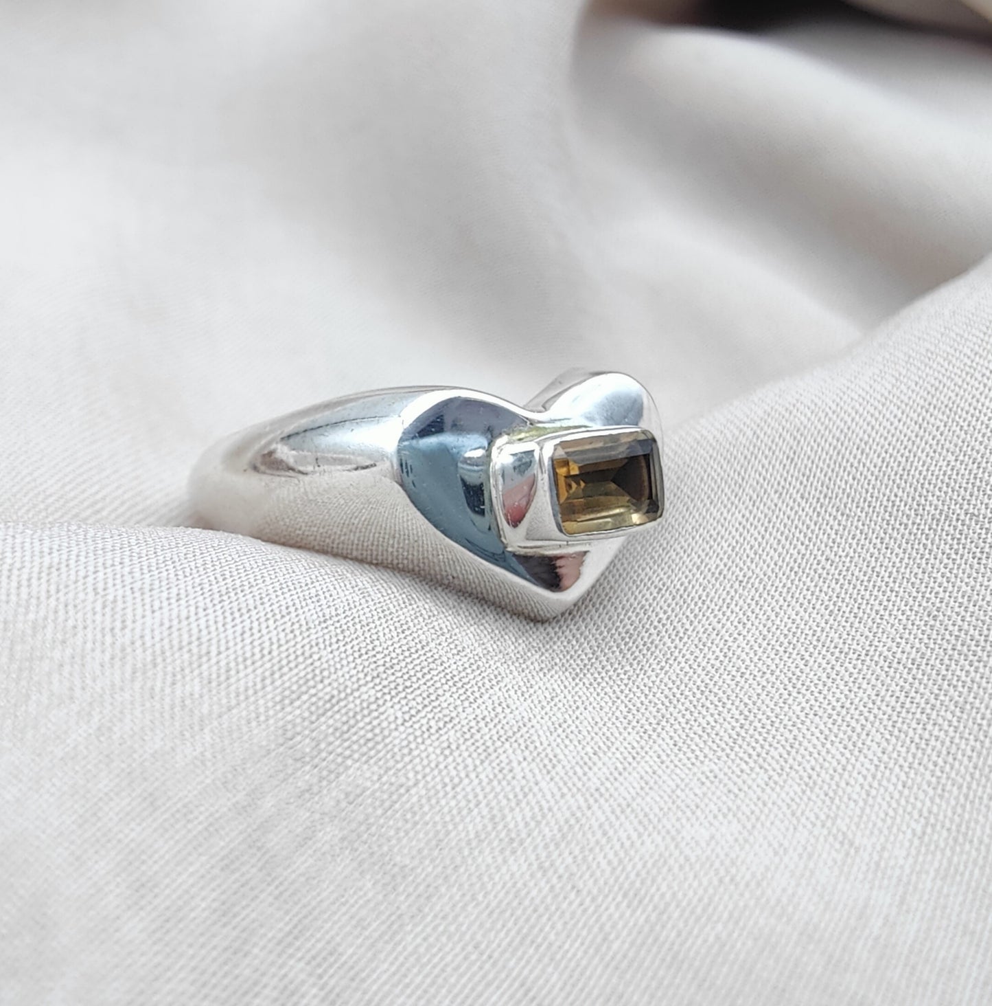 925 SOLID STERLING SILVER NATURAL SMOKY QUARTZ GEMSTONE HANDMADE RING HEART DESIGN , ALL SIZES AVAILABLE