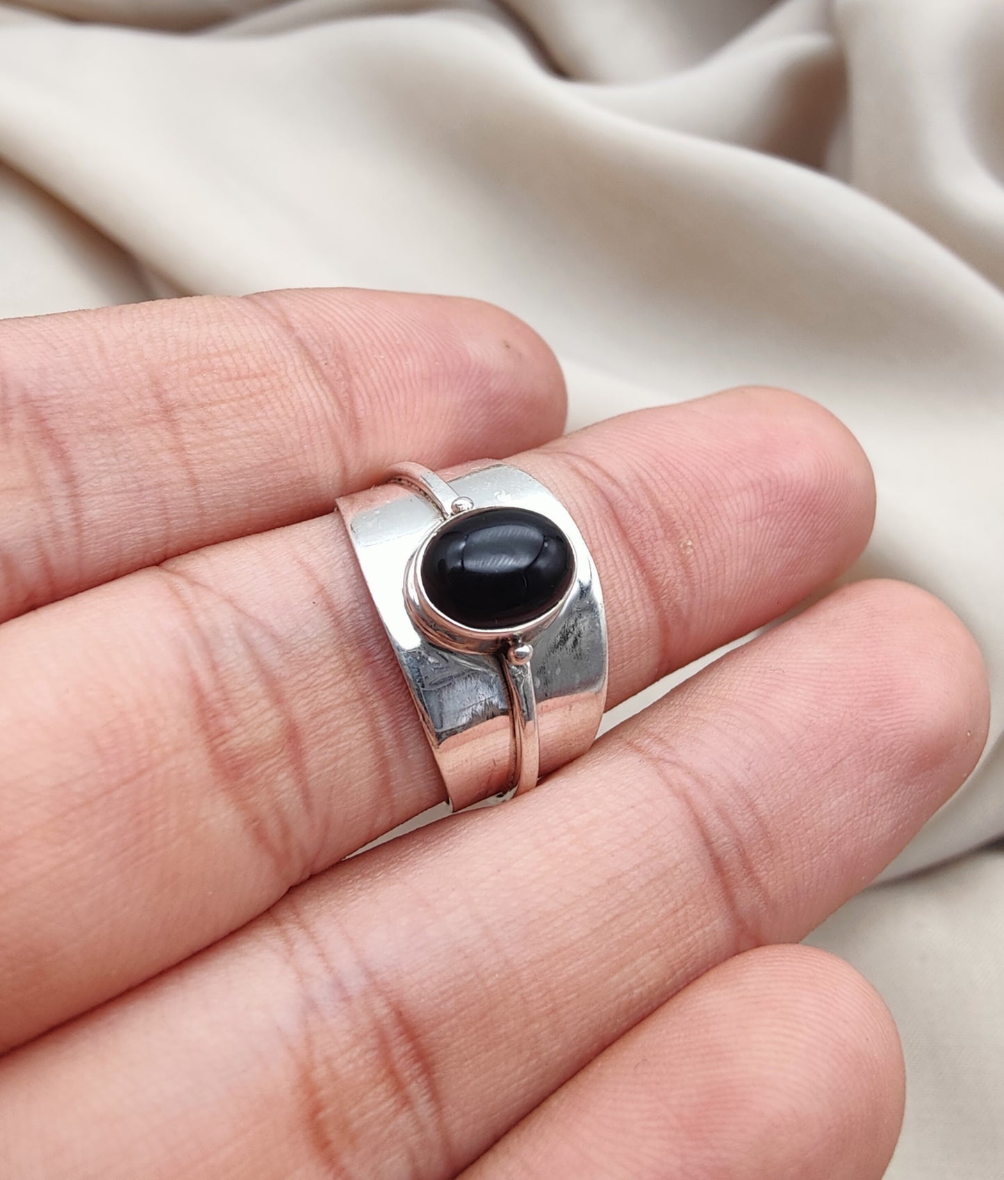 925 SOLID STERLING SILVER NATURAL BLACK ONYX GEMSTONE HANDMADE RING , ALL SIZES AVAILABLE