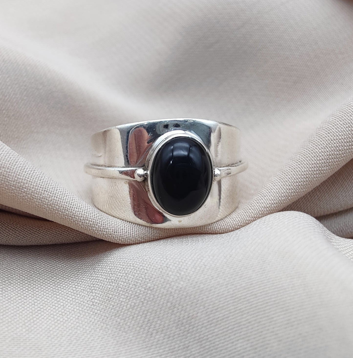 925 SOLID STERLING SILVER NATURAL BLACK ONYX GEMSTONE HANDMADE RING , ALL SIZES AVAILABLE