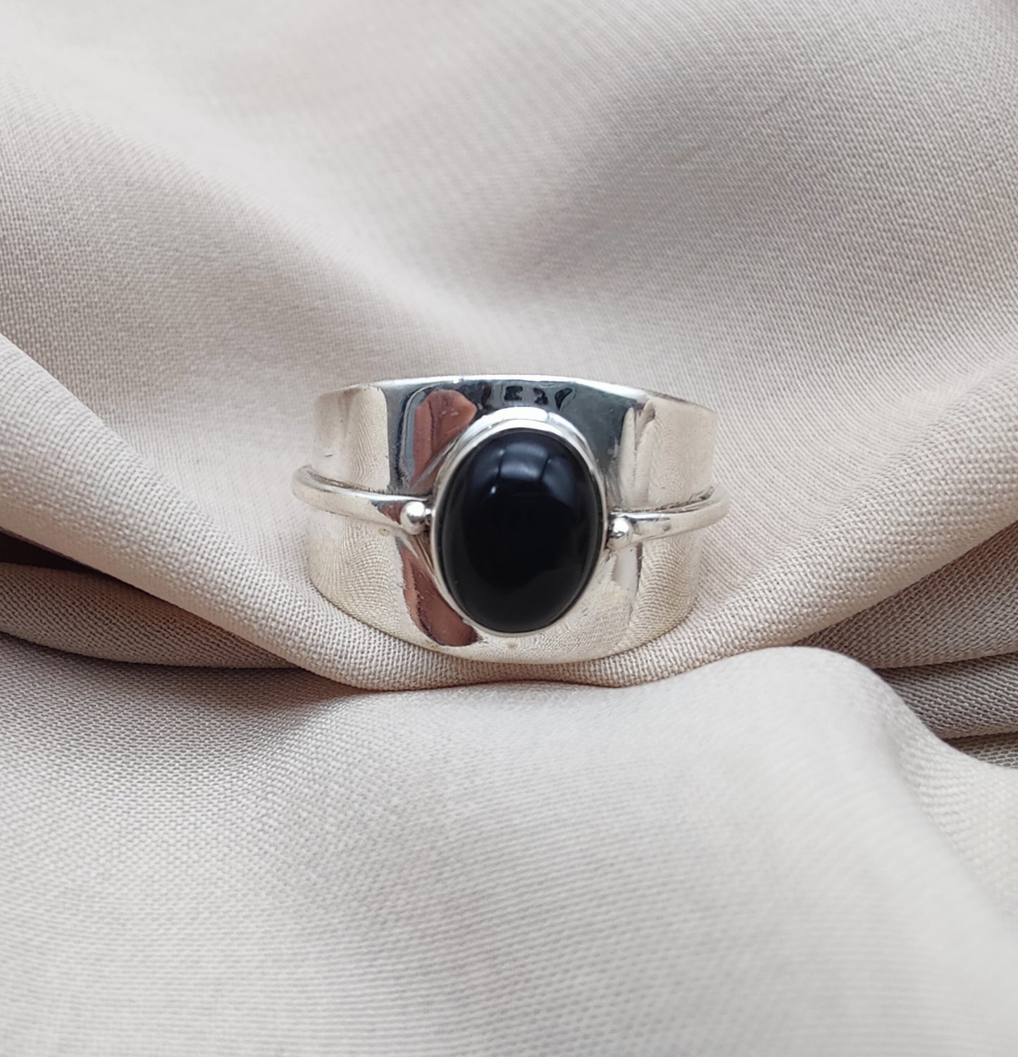 925 SOLID STERLING SILVER NATURAL BLACK ONYX GEMSTONE HANDMADE RING , ALL SIZES AVAILABLE