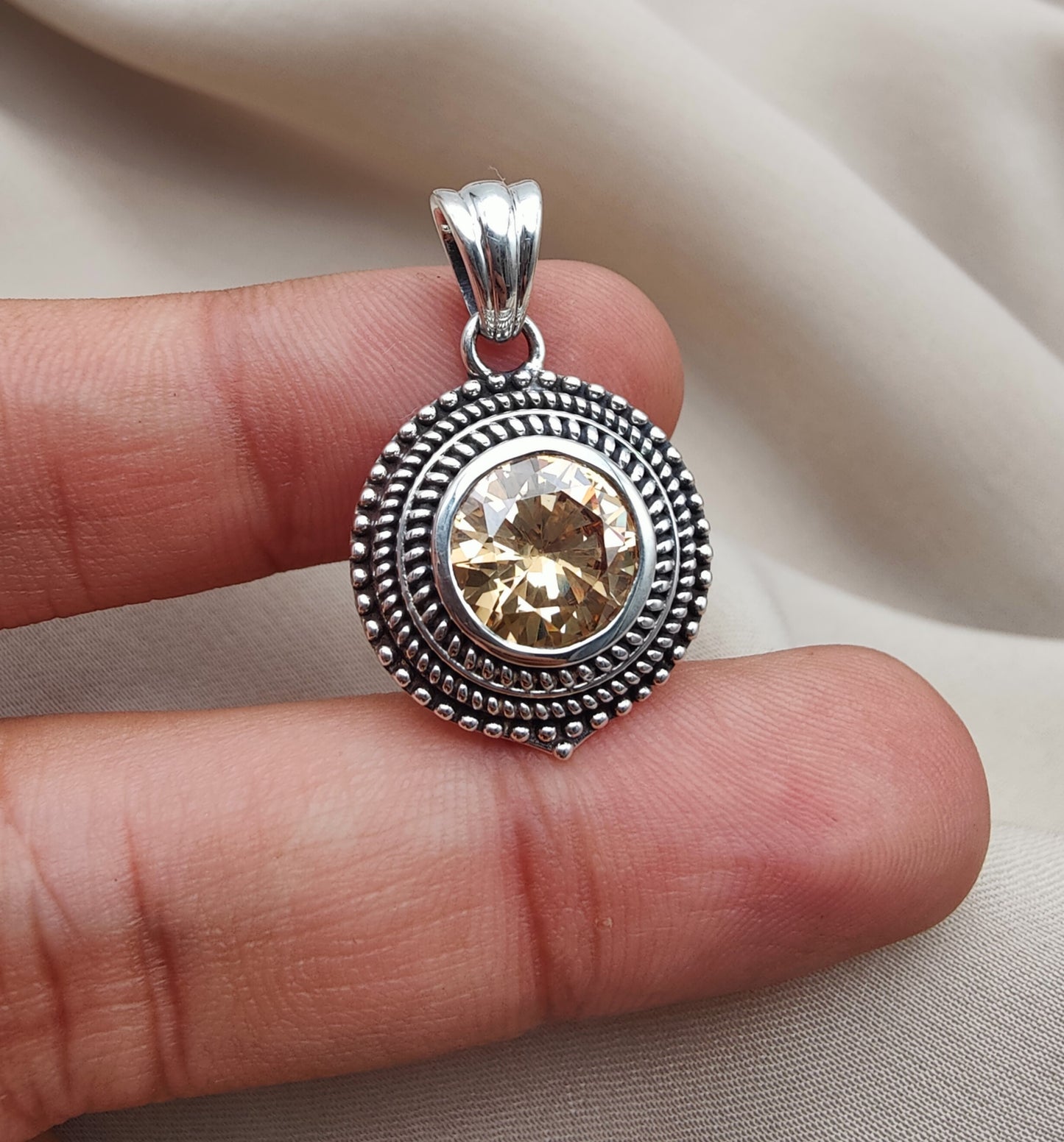 925 SOLID STERLING SILVER NATURAL CITRINE GEMSTONE HANDMADE PENDANT