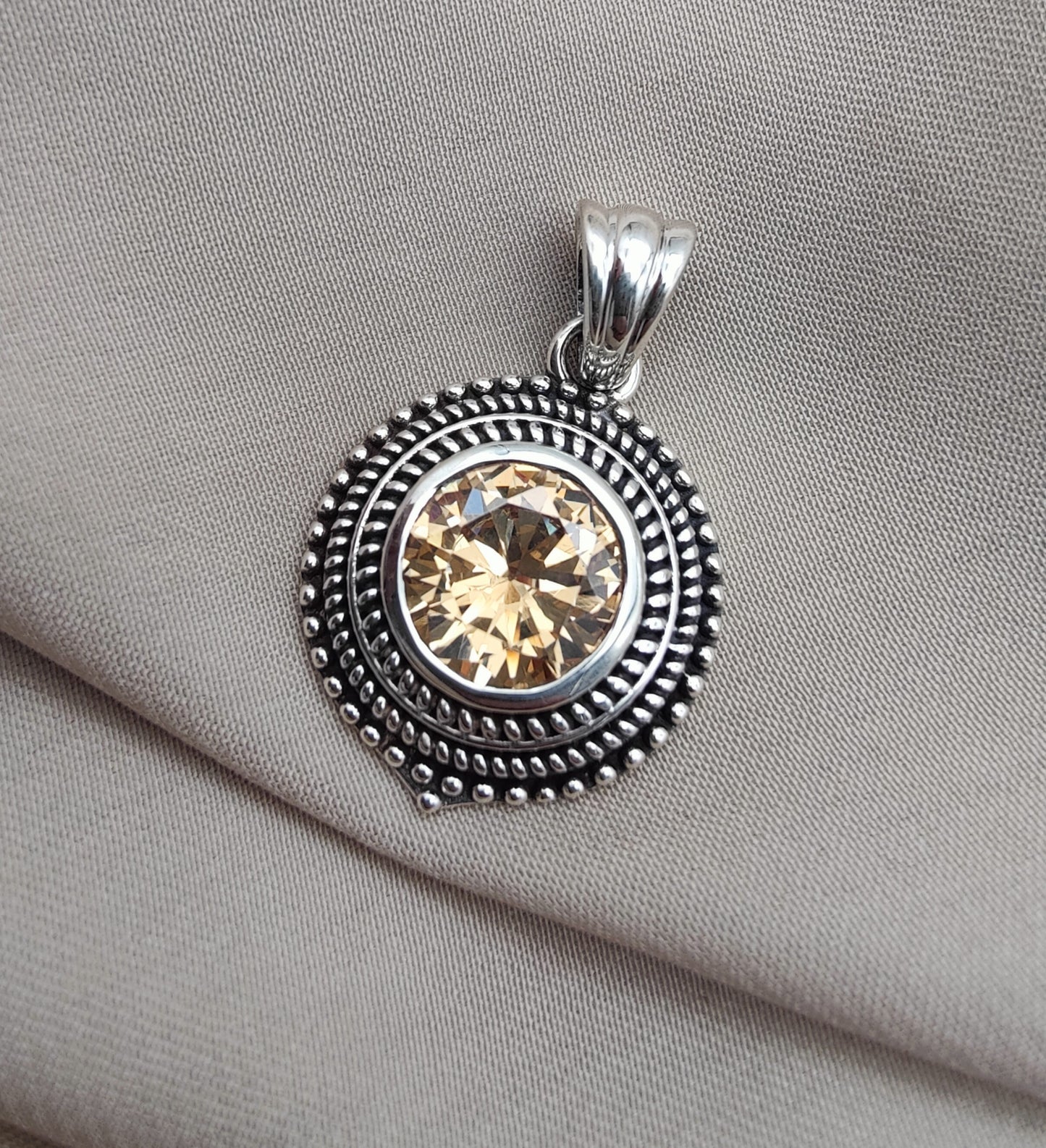 925 SOLID STERLING SILVER NATURAL CITRINE GEMSTONE HANDMADE PENDANT