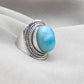 925 SOLID STERLING SILVER NATURAL LARIMAR GEMSTONE HANDMADE RING , ALL SIZES AVAILABLE