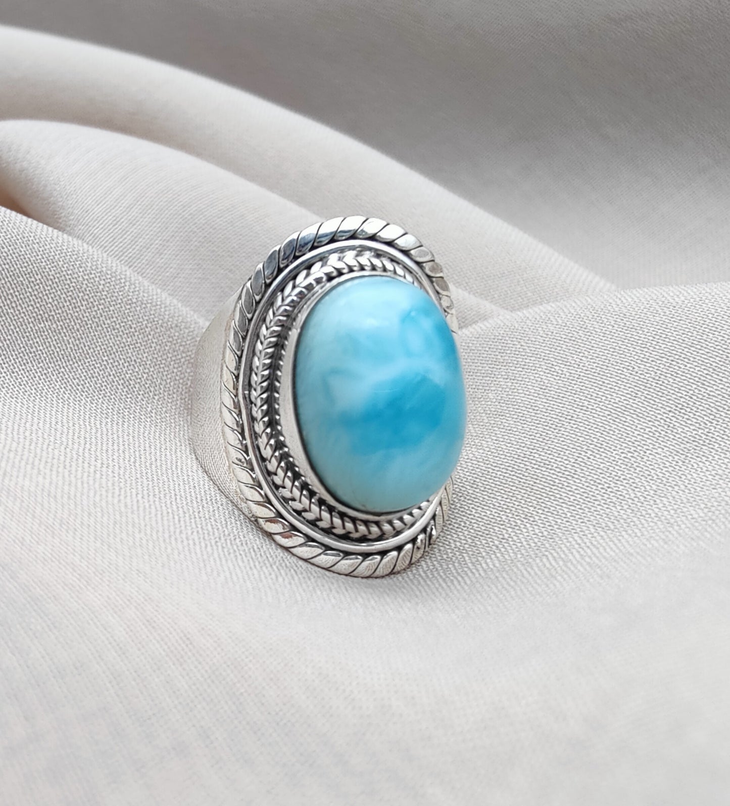 925 SOLID STERLING SILVER NATURAL LARIMAR GEMSTONE HANDMADE RING , ALL SIZES AVAILABLE