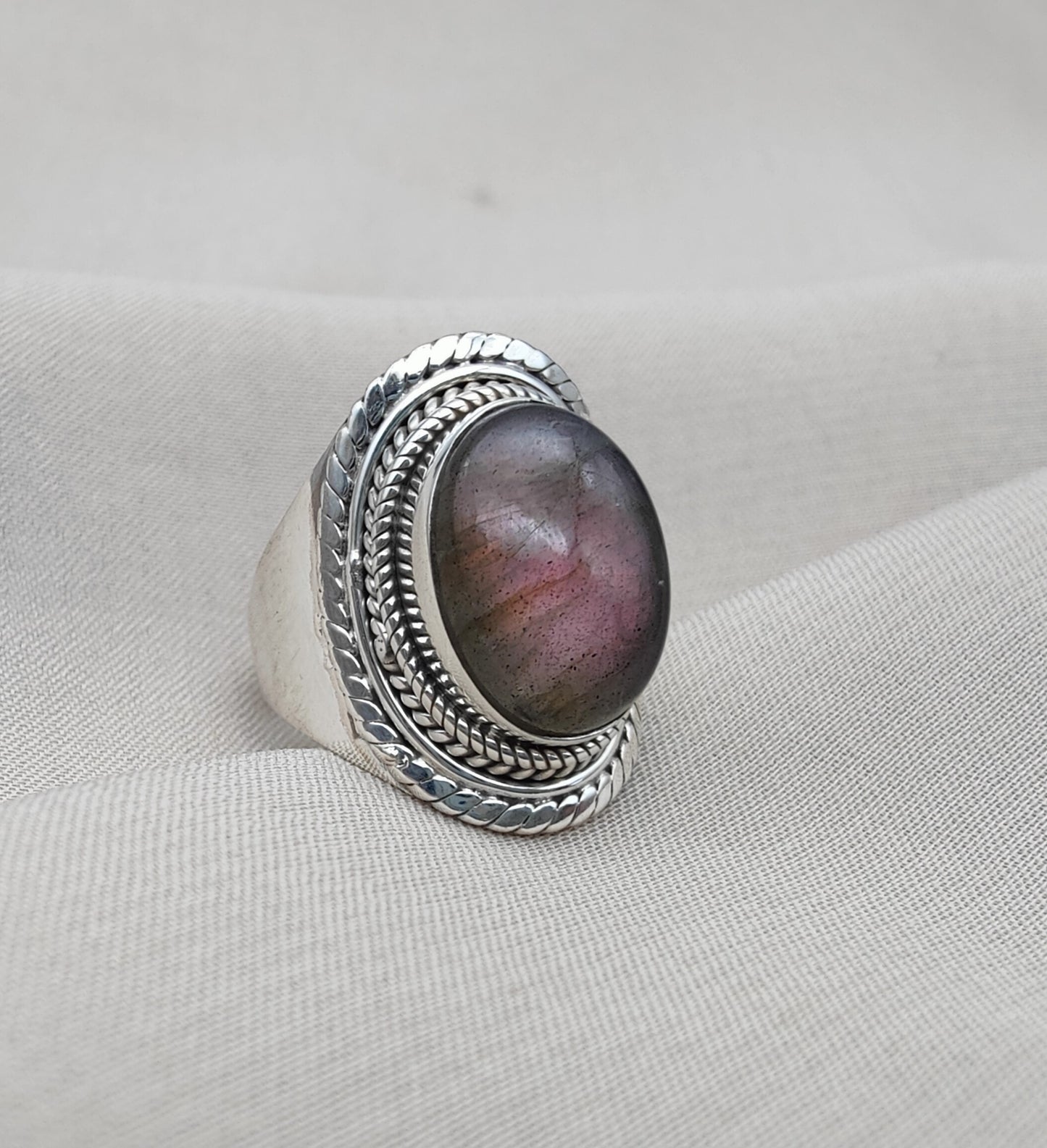 925 SOLID STERLING SILVER NATURAL PURPLE LABRADORITE GEMSTONE HANDMADE RING, ALL SIZES AVAILABLE