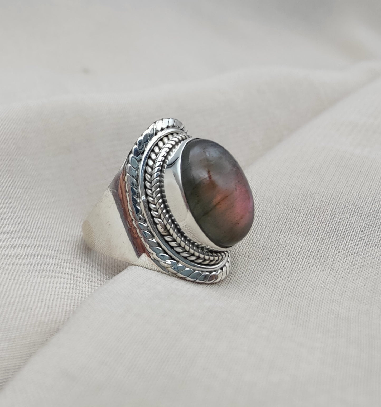 925 SOLID STERLING SILVER NATURAL PURPLE LABRADORITE GEMSTONE HANDMADE RING, ALL SIZES AVAILABLE