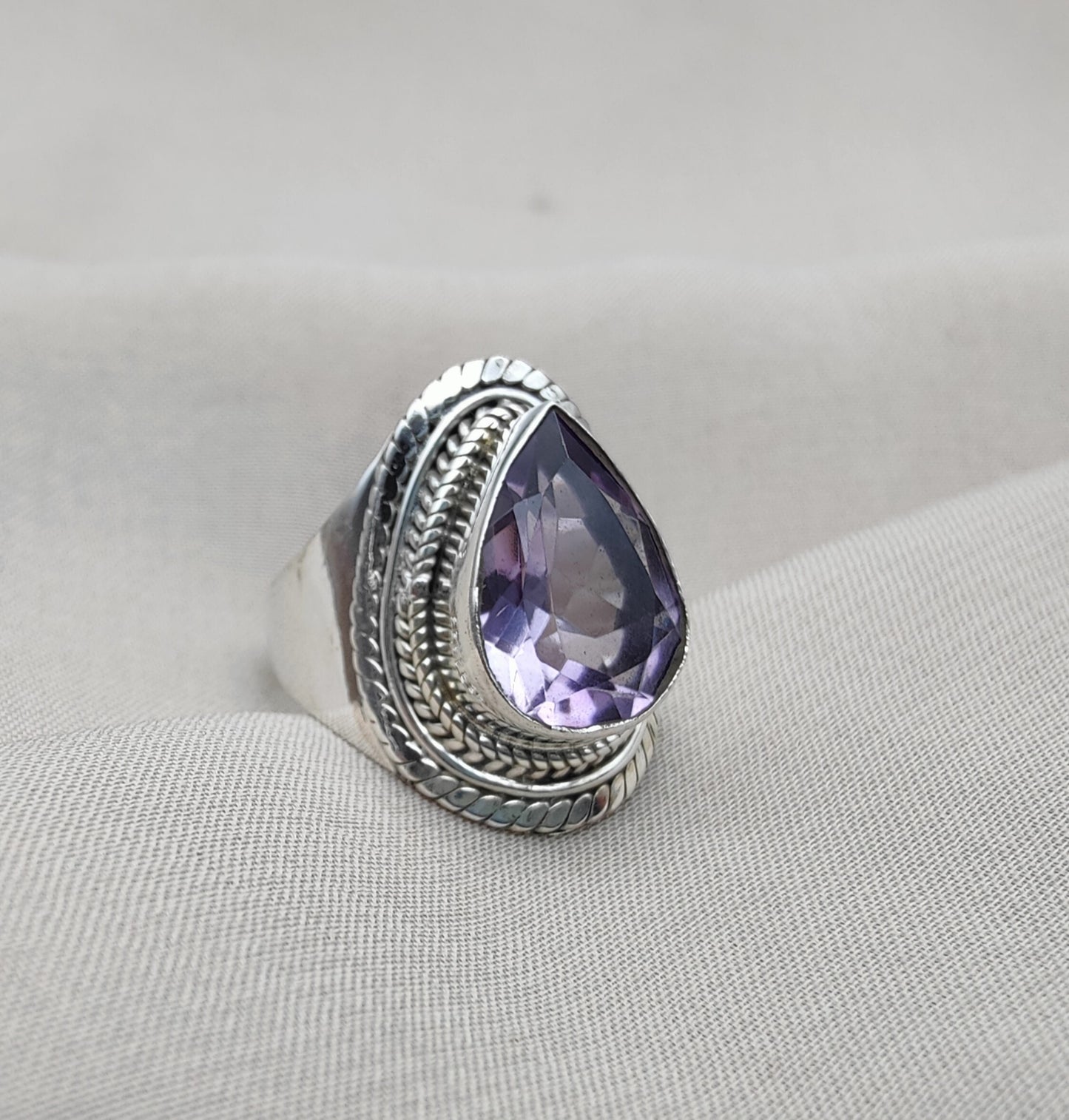 925 SOLID STERLING SILVER NATURAL AMETHYST GEMSTONE HANDMADE RING, ALL SIZES AVAILABLE