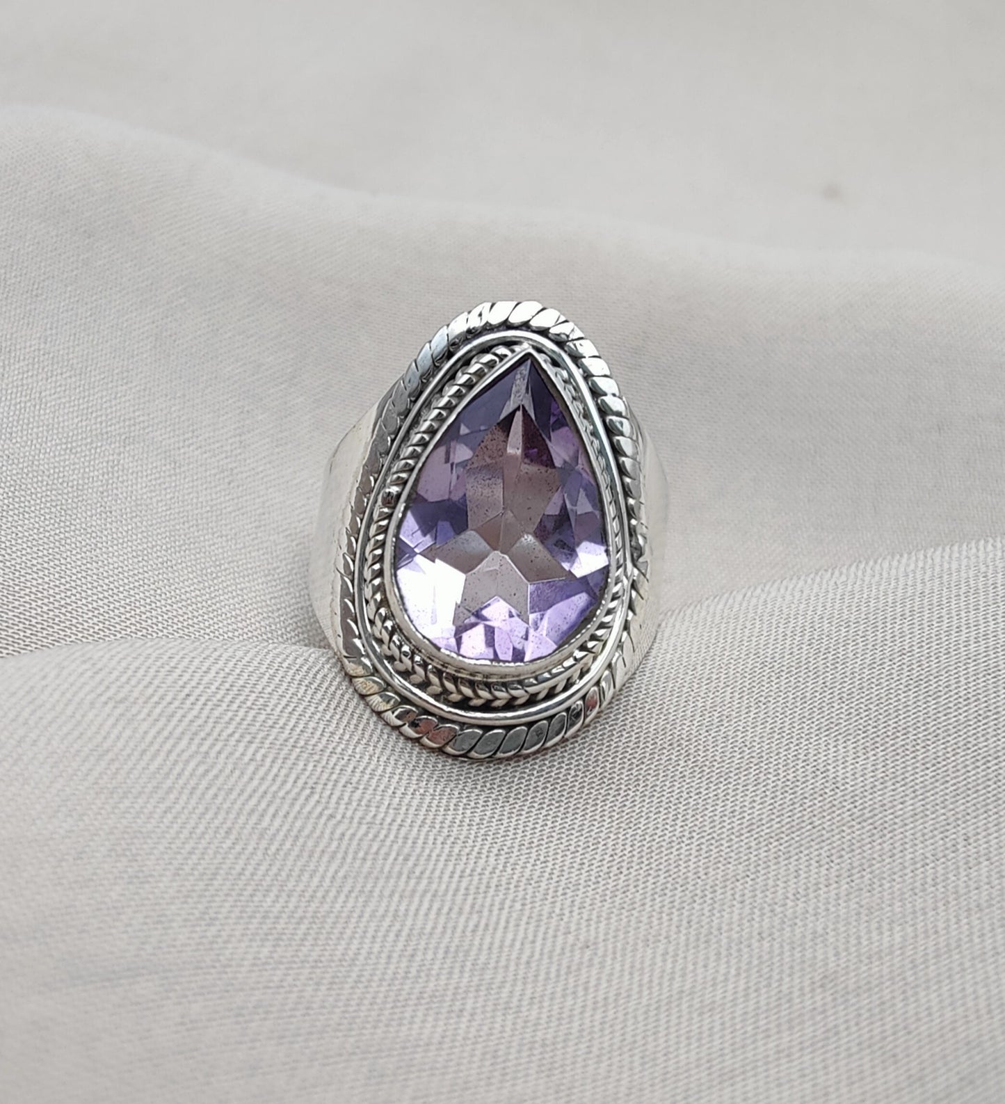 925 SOLID STERLING SILVER NATURAL AMETHYST GEMSTONE HANDMADE RING, ALL SIZES AVAILABLE