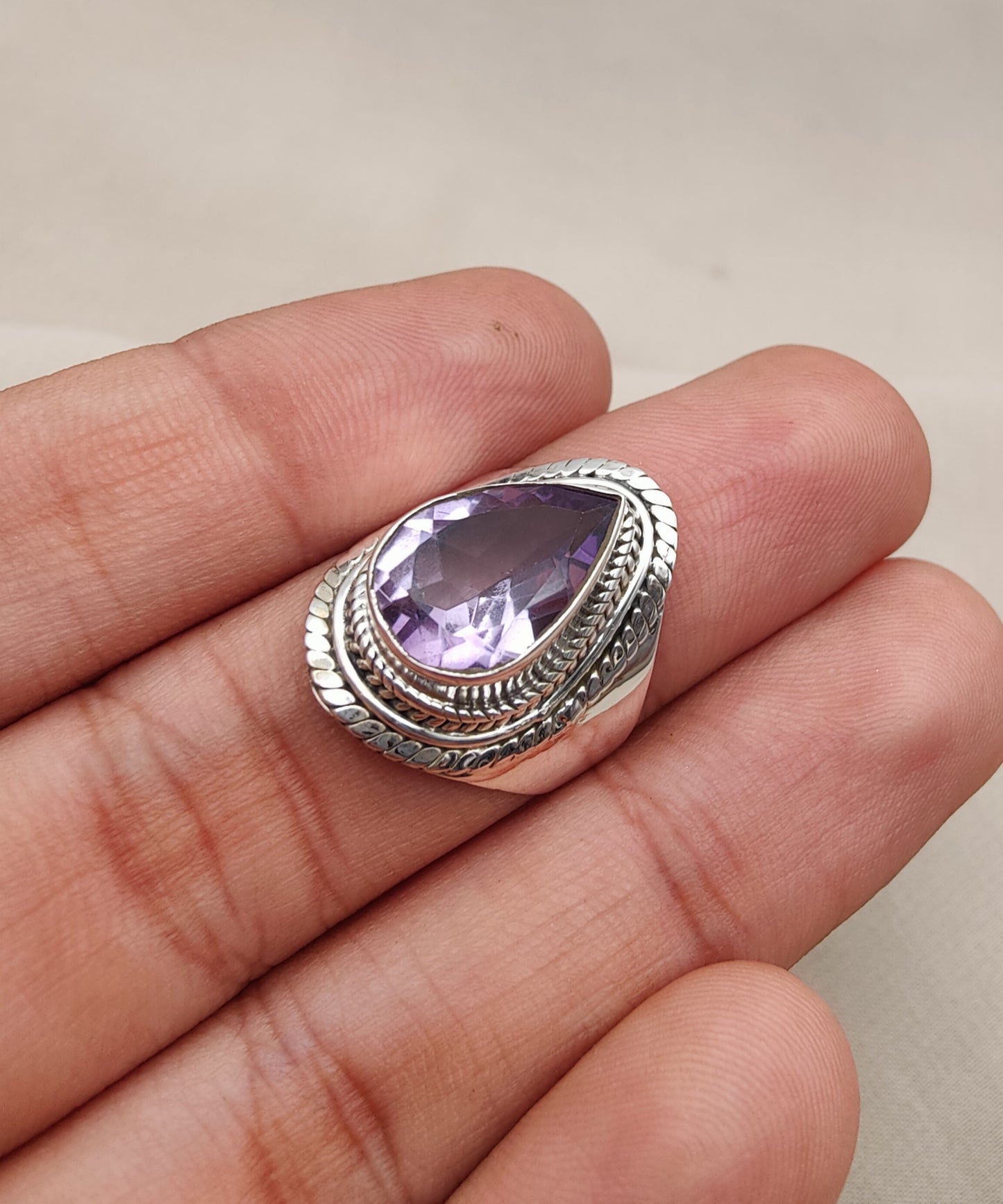 925 SOLID STERLING SILVER NATURAL AMETHYST GEMSTONE HANDMADE RING, ALL SIZES AVAILABLE