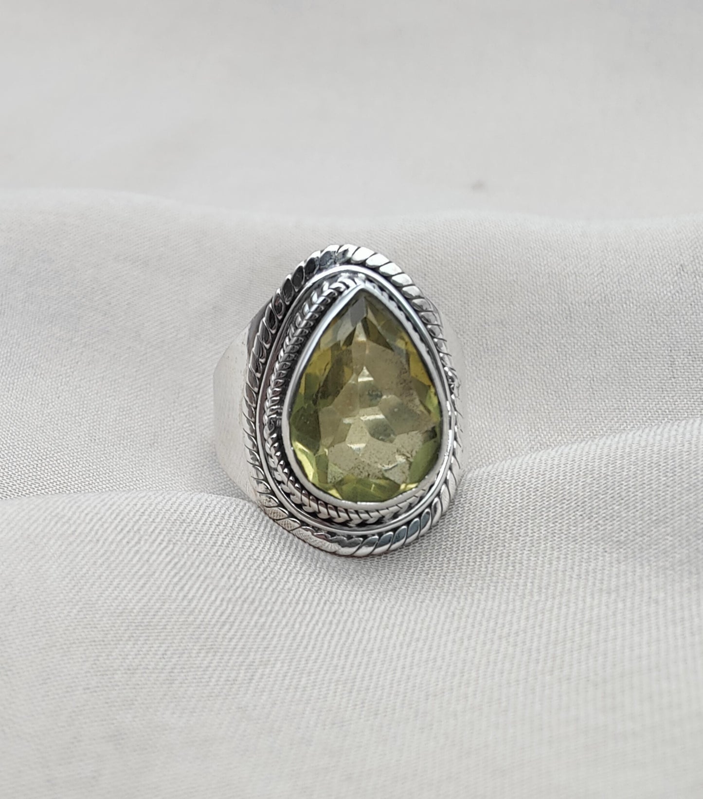 925 SOLID STERLING SILVER NATURAL LEMON QUARTZ GEMSTONE HANDMADE RING, ALL SIZES AVAILABLE