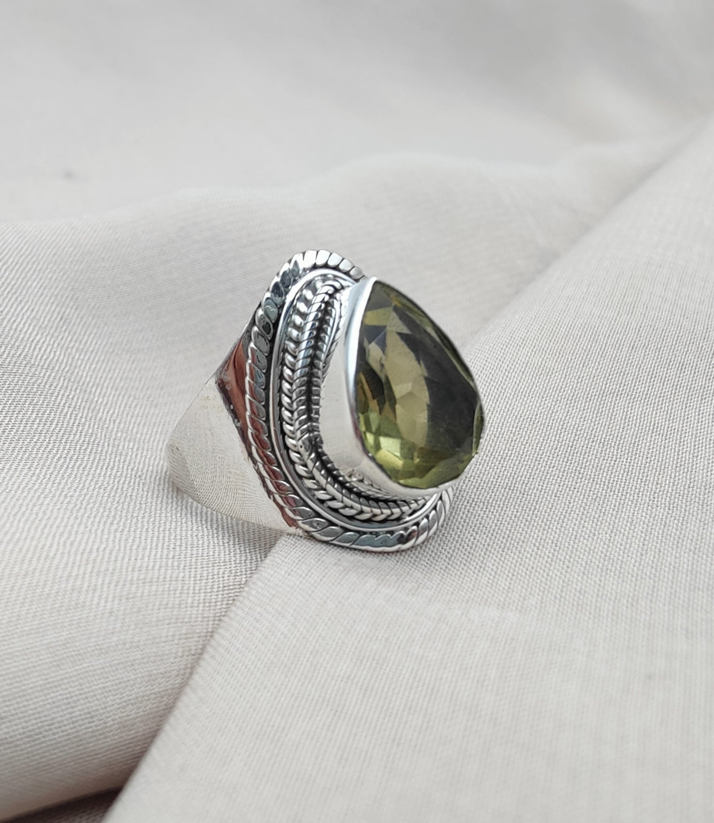 925 SOLID STERLING SILVER NATURAL LEMON QUARTZ GEMSTONE HANDMADE RING, ALL SIZES AVAILABLE