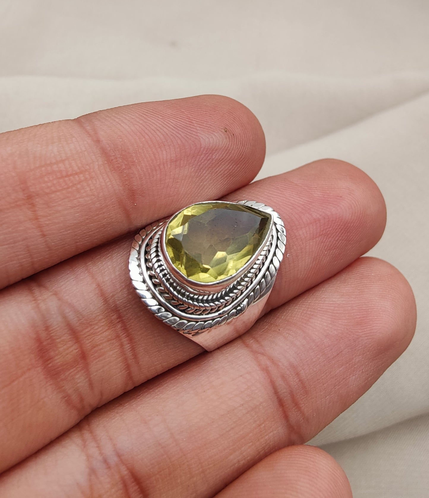 925 SOLID STERLING SILVER NATURAL LEMON QUARTZ GEMSTONE HANDMADE RING, ALL SIZES AVAILABLE