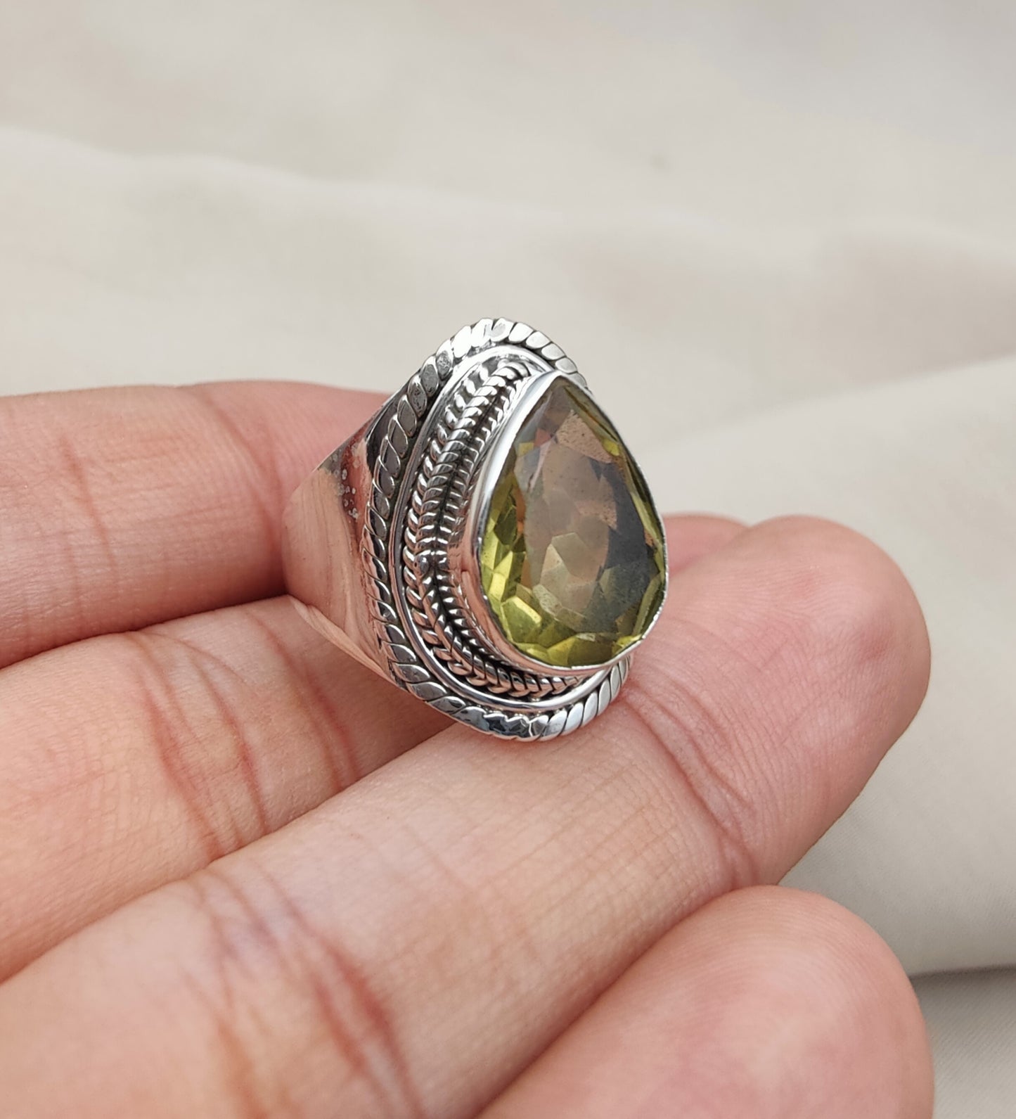 925 SOLID STERLING SILVER NATURAL LEMON QUARTZ GEMSTONE HANDMADE RING, ALL SIZES AVAILABLE