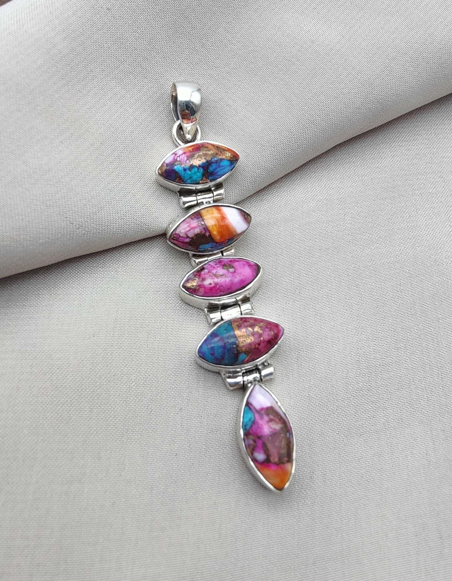 925 SOLID STERLING SILVER NATURAL SPINY OYSTER TURQUOISE GEMSTONE MARQUISE SHAPE HANDMADE PENDANT