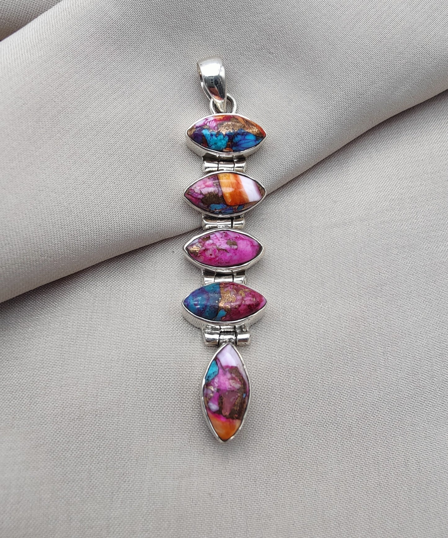 925 SOLID STERLING SILVER NATURAL SPINY OYSTER TURQUOISE GEMSTONE MARQUISE SHAPE HANDMADE PENDANT