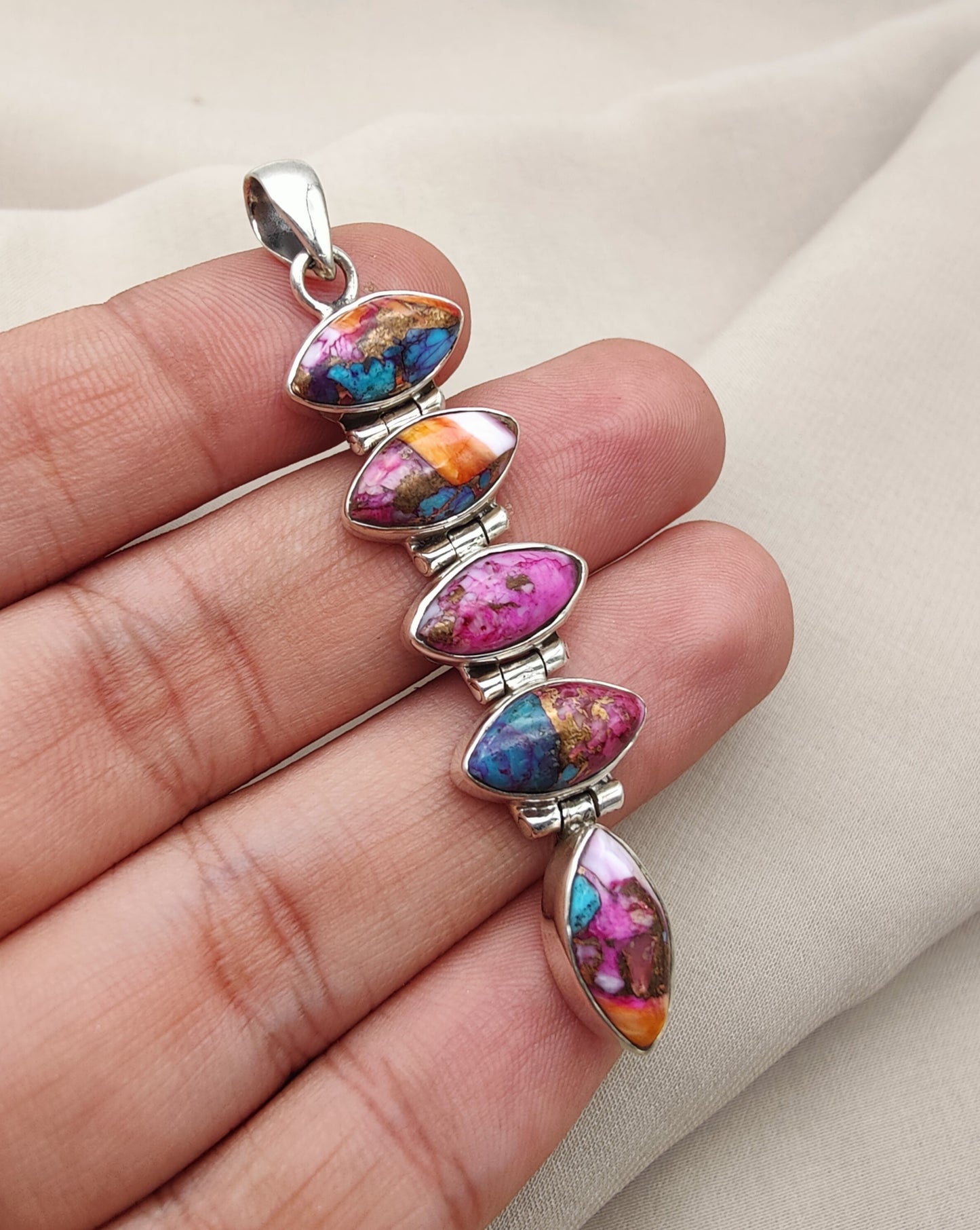 925 SOLID STERLING SILVER NATURAL SPINY OYSTER TURQUOISE GEMSTONE MARQUISE SHAPE HANDMADE PENDANT