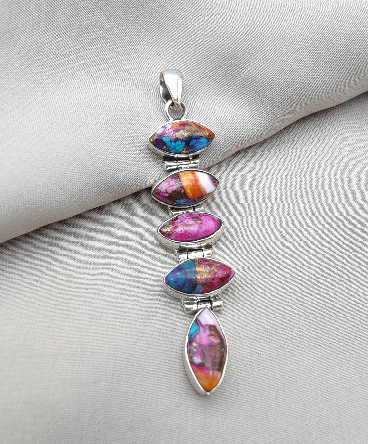 925 SOLID STERLING SILVER NATURAL SPINY OYSTER TURQUOISE GEMSTONE MARQUISE SHAPE HANDMADE PENDANT