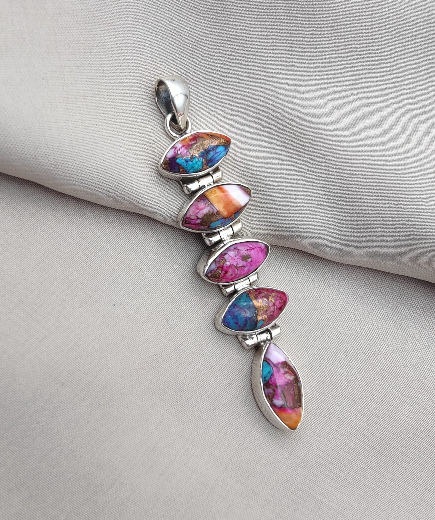925 SOLID STERLING SILVER NATURAL SPINY OYSTER TURQUOISE GEMSTONE MARQUISE SHAPE HANDMADE PENDANT