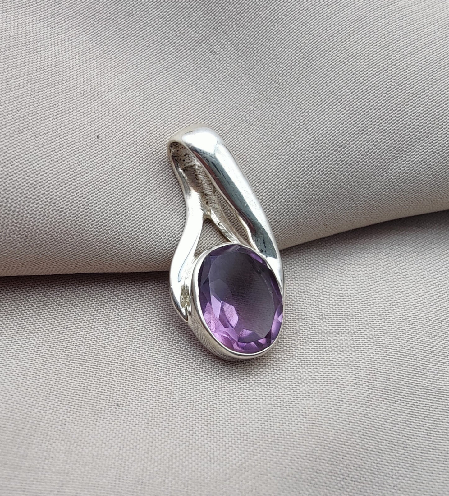 925 SOLID STERLING SILVER NATURAL AMETHYST GEMSTONE OVAL FACETED CUT SHAPE HANDMADE PENDANT