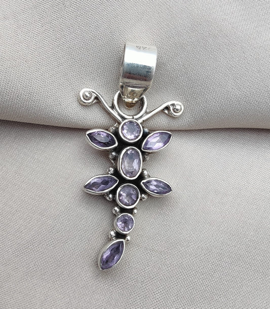 925 SOLID STERLING SILVER NATURAL AMETHYST GEMSTONE BUTTERFLY DESIGN HANDMADE PENDANT