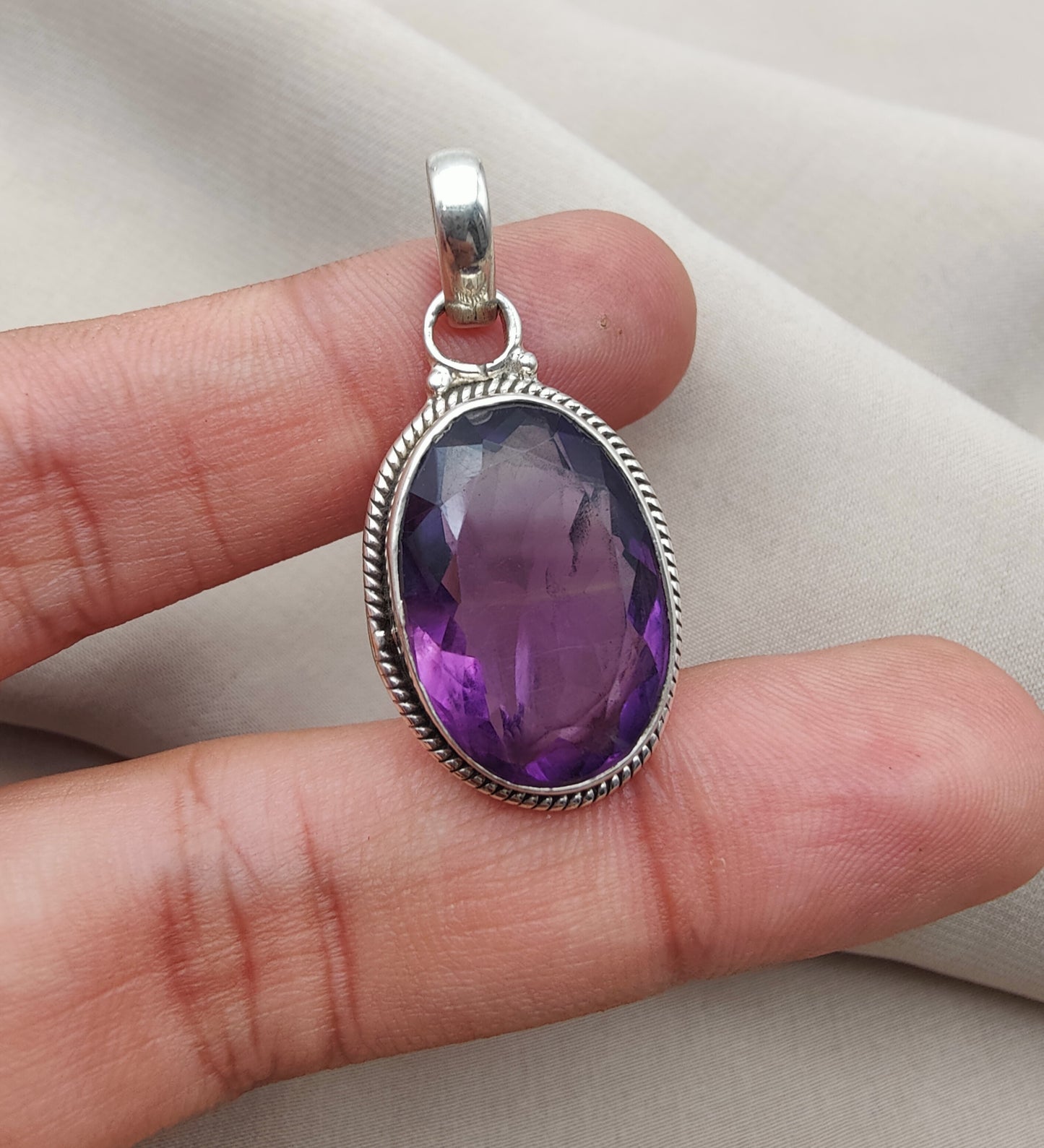925 SOLID STERLING SILVER NATURAL AMETHYST GEMSTONE HANDMADE PENDANT