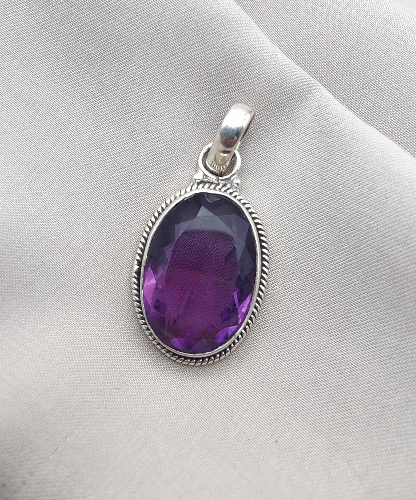 925 SOLID STERLING SILVER NATURAL AMETHYST GEMSTONE HANDMADE PENDANT