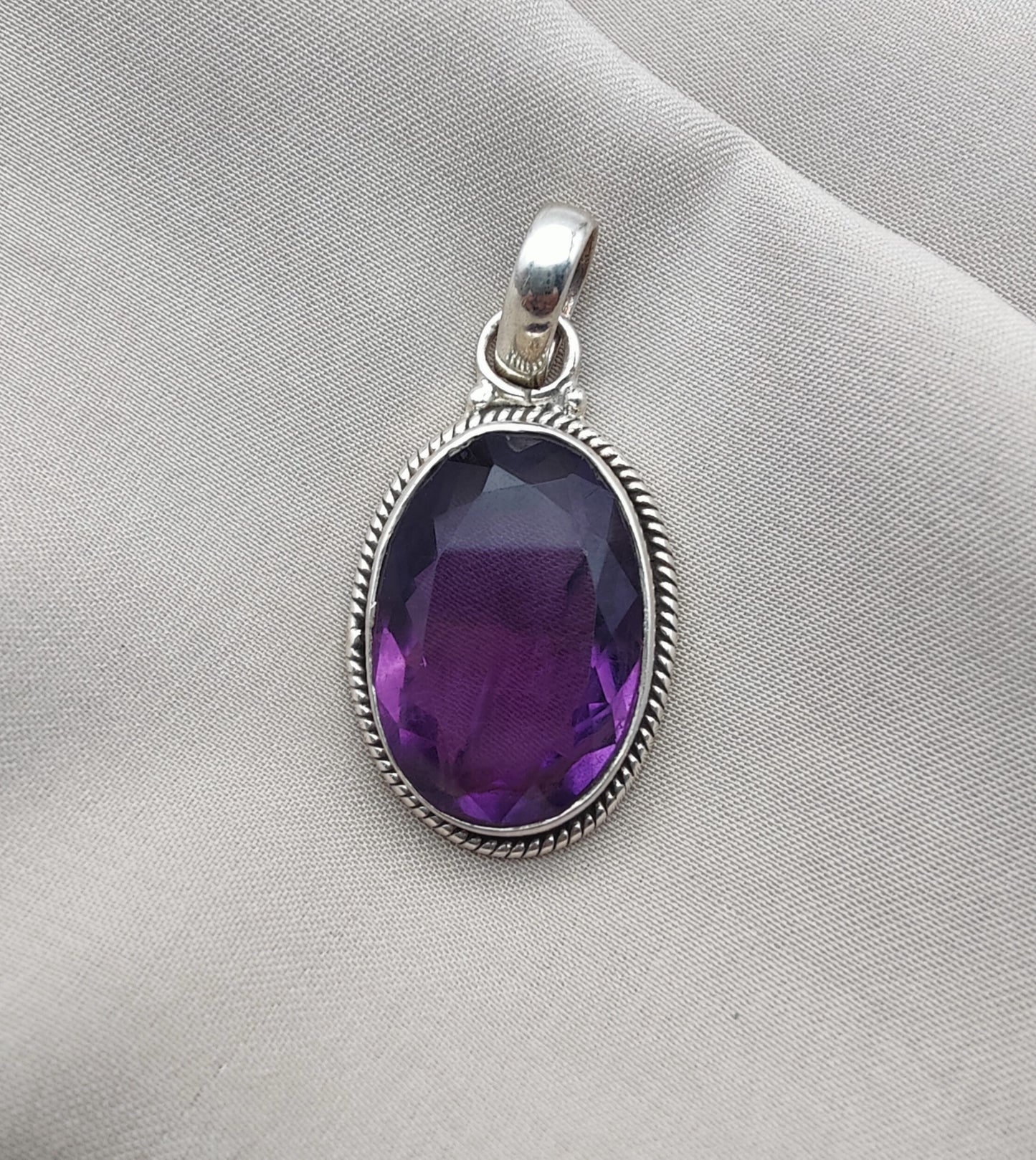 925 SOLID STERLING SILVER NATURAL AMETHYST GEMSTONE HANDMADE PENDANT