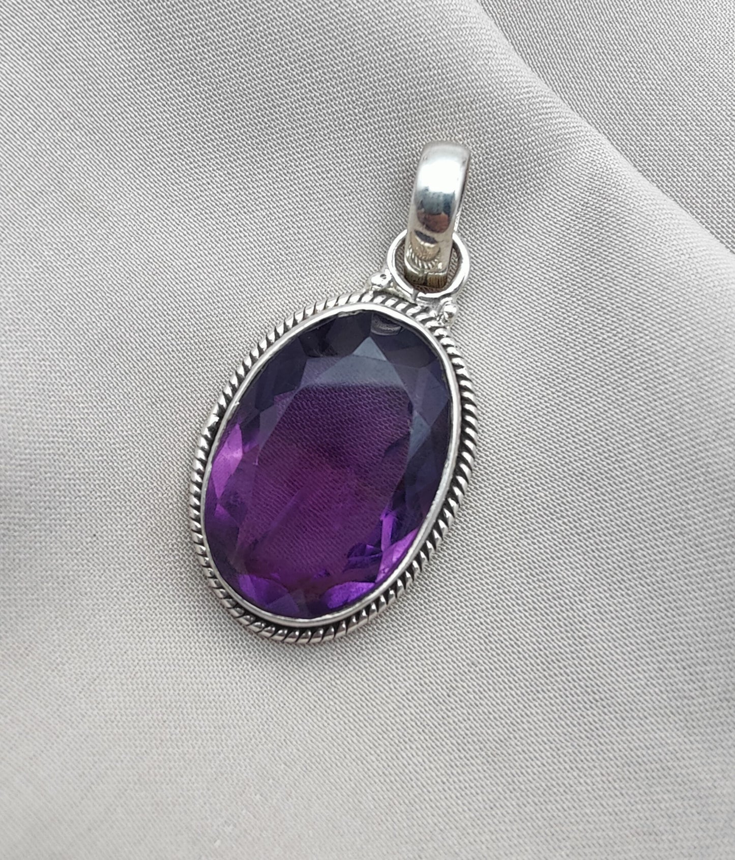 925 SOLID STERLING SILVER NATURAL AMETHYST GEMSTONE HANDMADE PENDANT