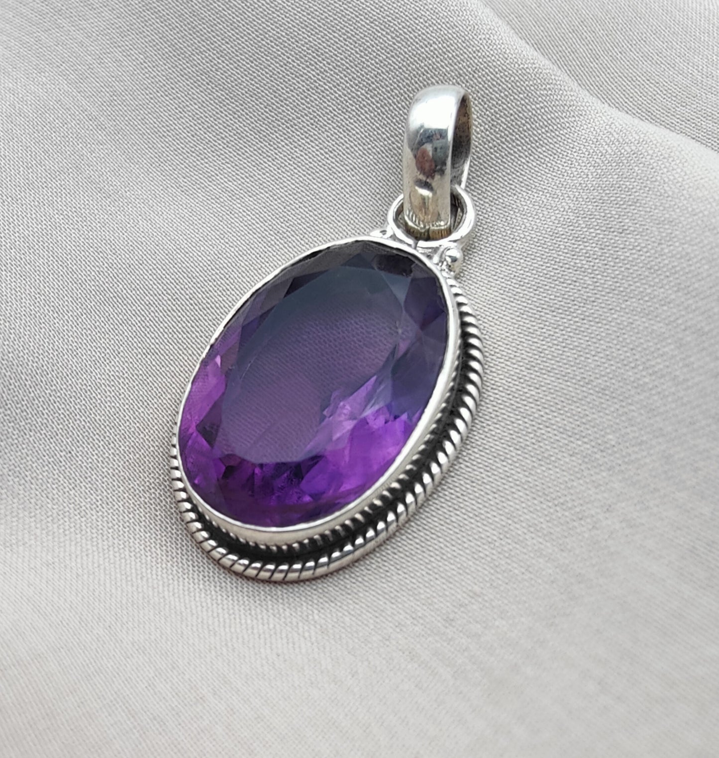 925 SOLID STERLING SILVER NATURAL AMETHYST GEMSTONE HANDMADE PENDANT