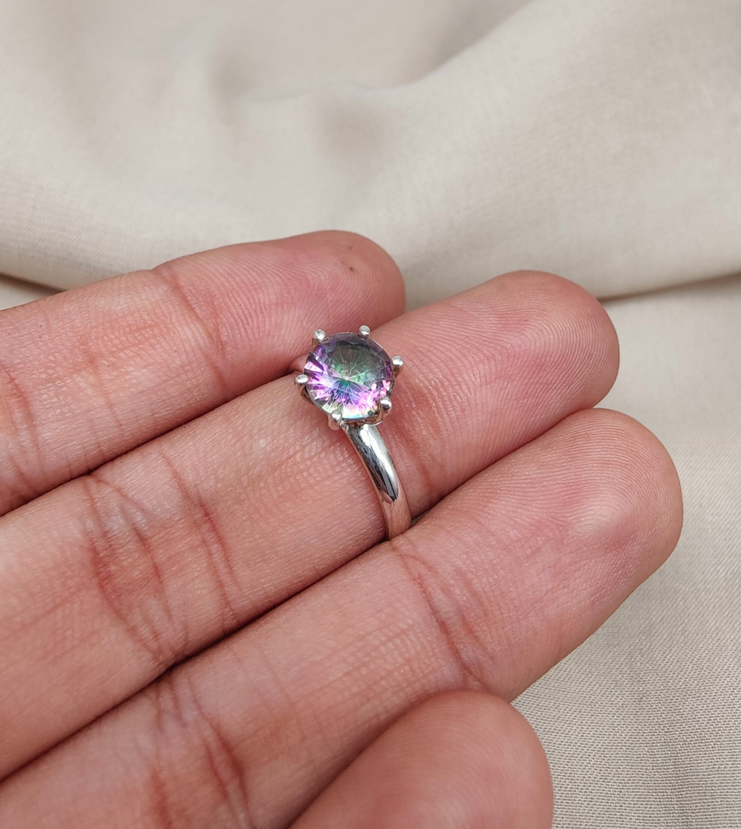 925 SOLID STERLING SILVER NATURAL MYSTIC TOPAZ GEMSTONE HANDMADE RING, ALL SIZES AVAILABLE